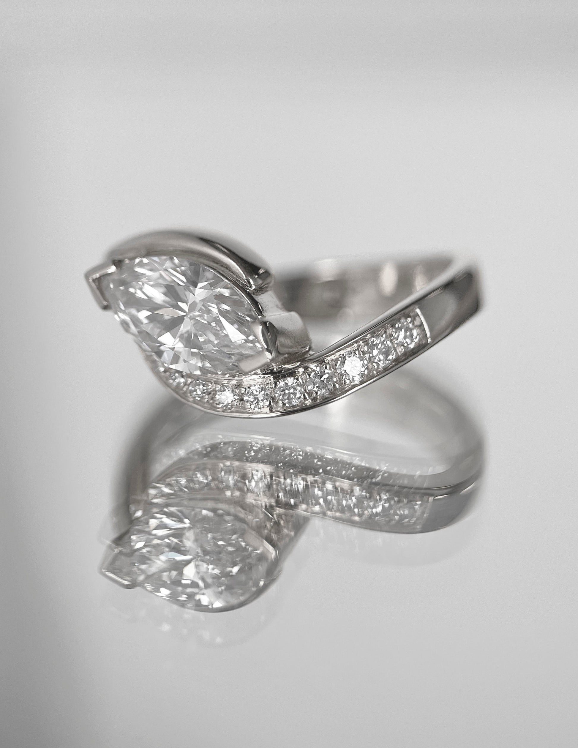 Solitaire Rapture Pave-Marquise Lab Grown Diamond Engagement Ring - Detail view