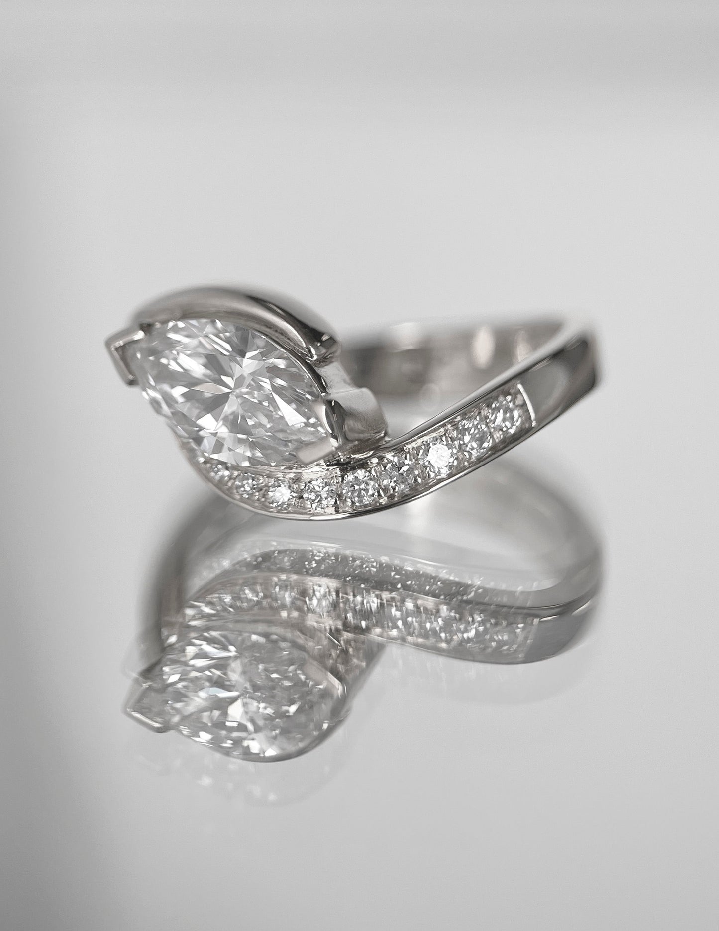 Solitaire Rapture Pave-Marquise Lab Grown Diamond Engagement Ring - Detail view