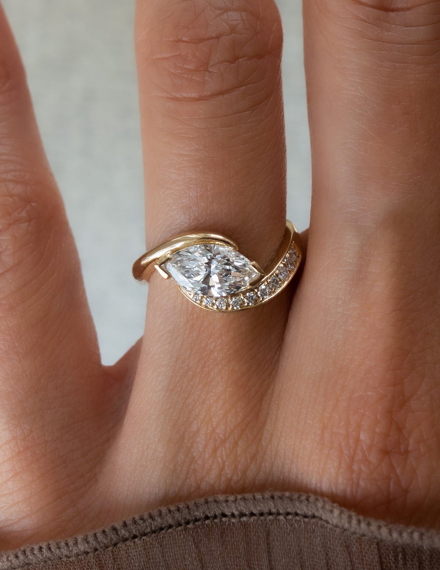 Solitaire Rapture Pave-Marquise Lab Grown Diamond Engagement Ring - On model