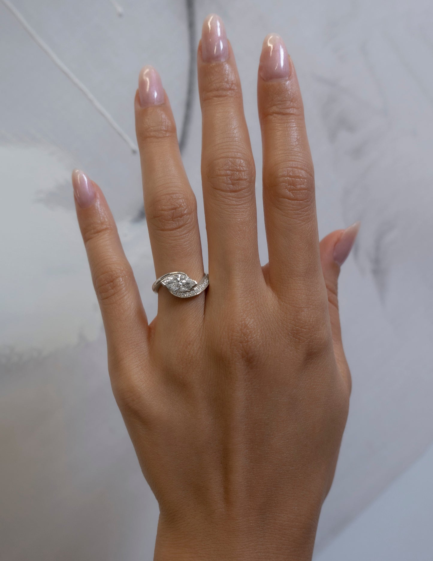 Solitaire Rapture Pave-Marquise Lab Grown Diamond Engagement Ring - Front view