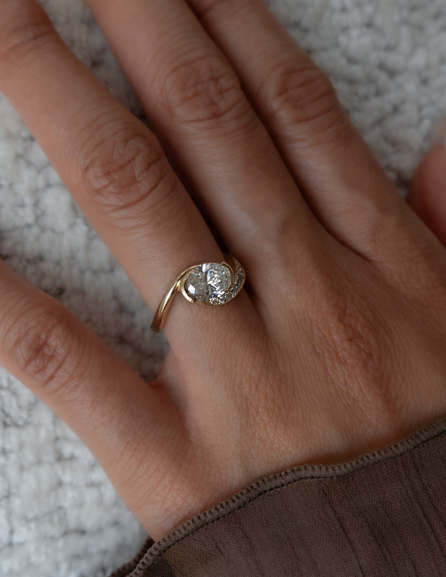 Solitaire Rapture Pave-Oval Lab Grown Diamond Engagement Ring - Detail view