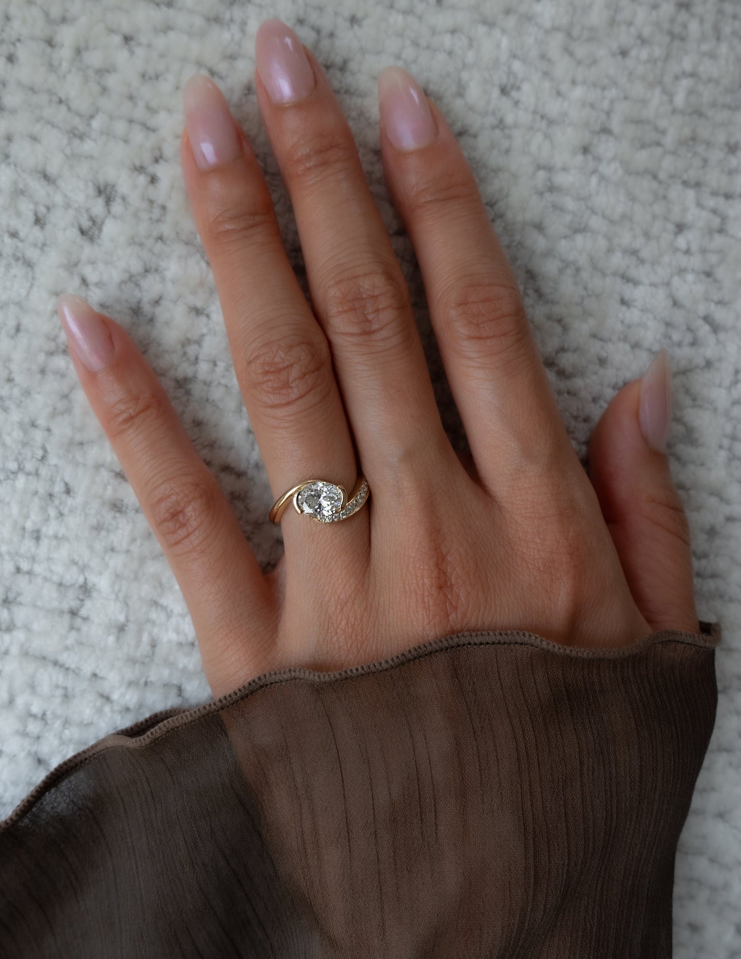 Solitaire Rapture Pave-Oval Lab Grown Diamond Engagement Ring - On model