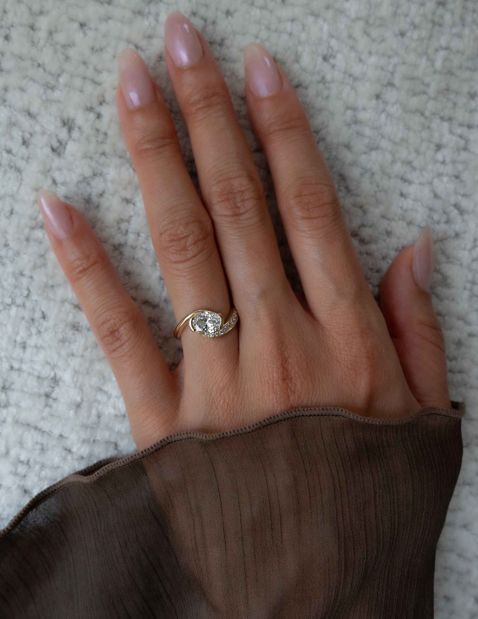 Solitaire Rapture Pave-Oval Lab Grown Diamond Engagement Ring - On model