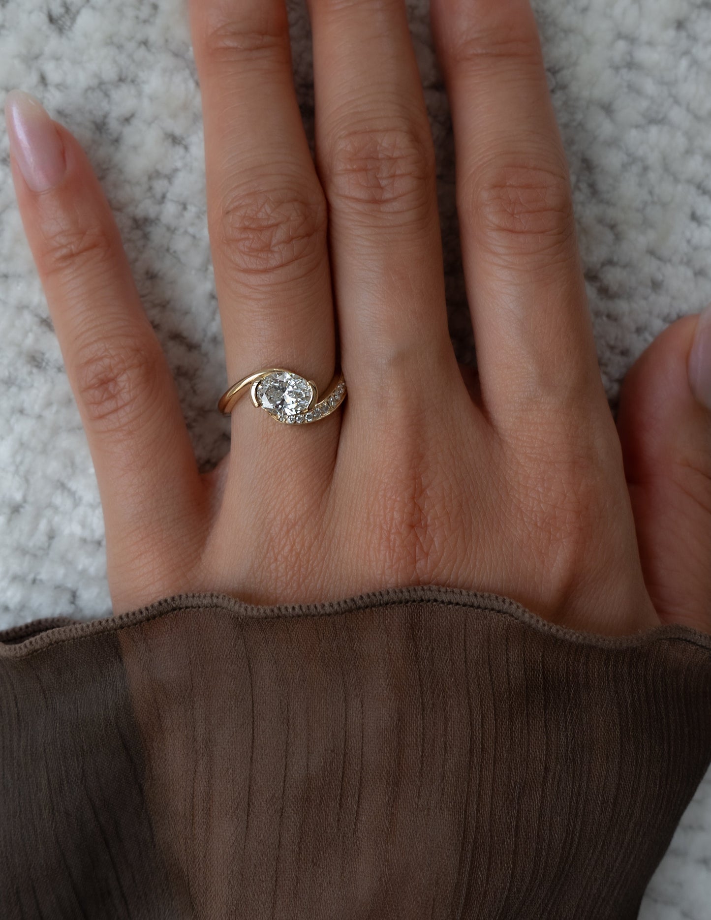 Solitaire Rapture Pave-Oval Lab Grown Diamond Engagement Ring - Lifestyle