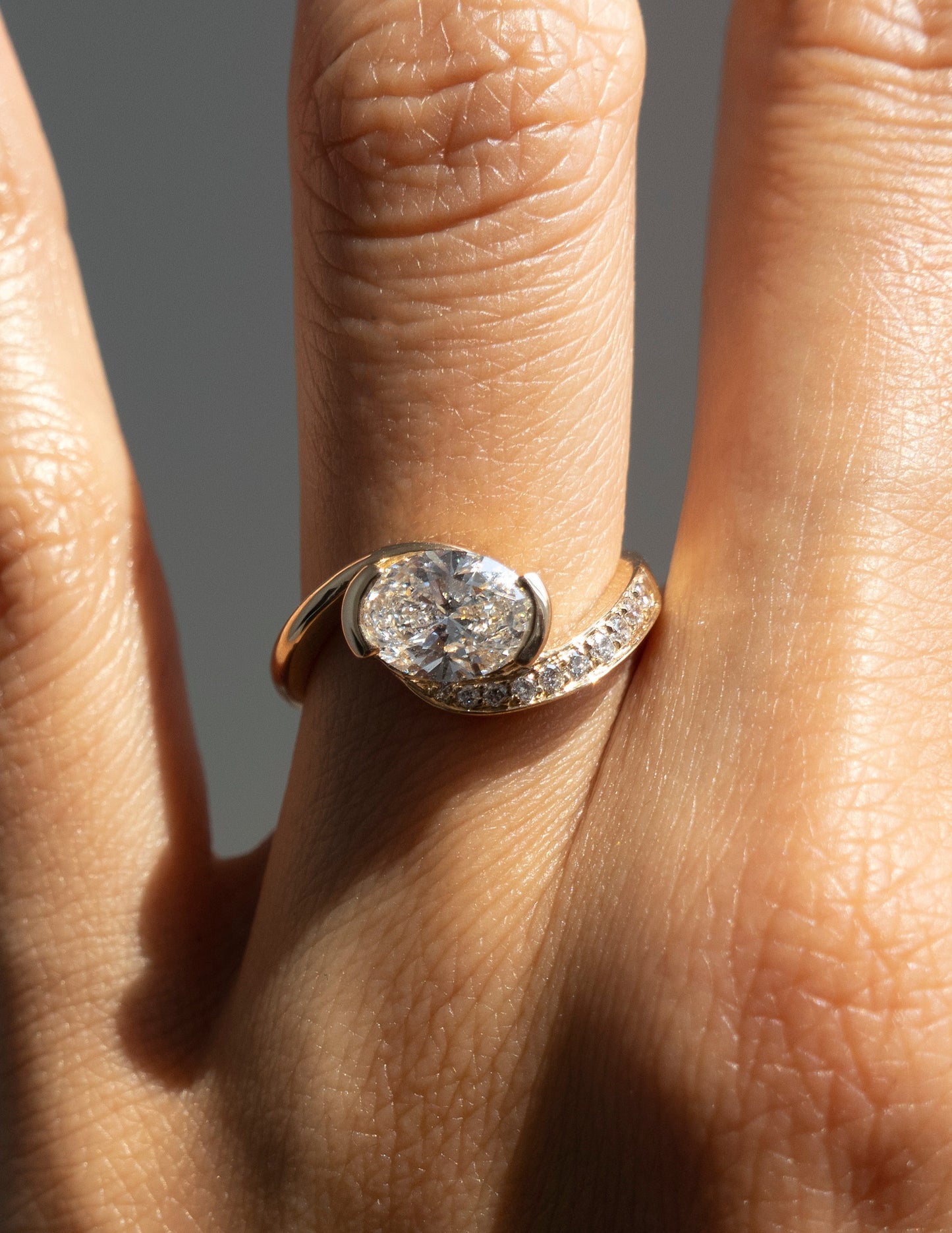 Solitaire Rapture Pave-Oval Lab Grown Diamond Engagement Ring - Side view