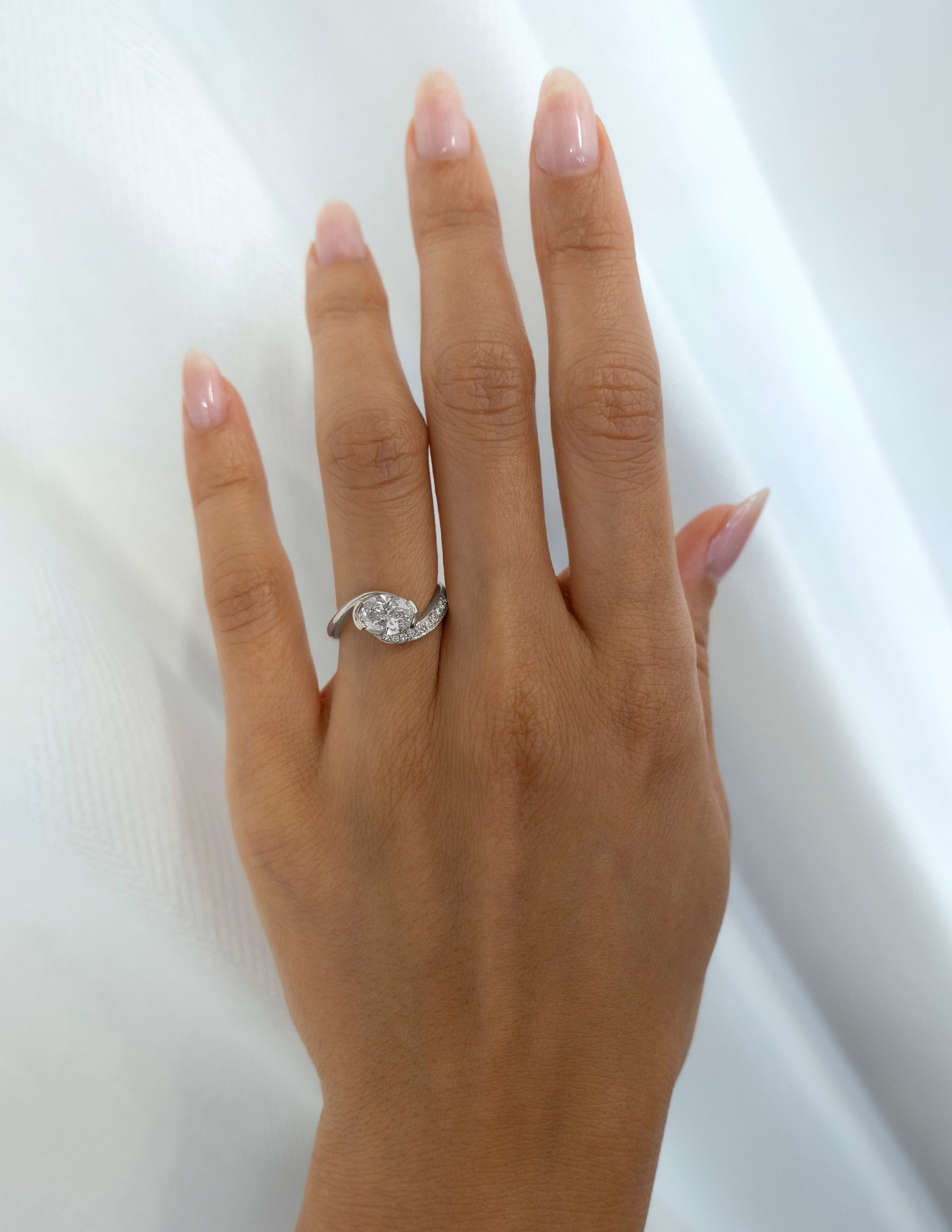 Solitaire Rapture Pave-Oval Lab Grown Diamond Engagement Ring - Detail view