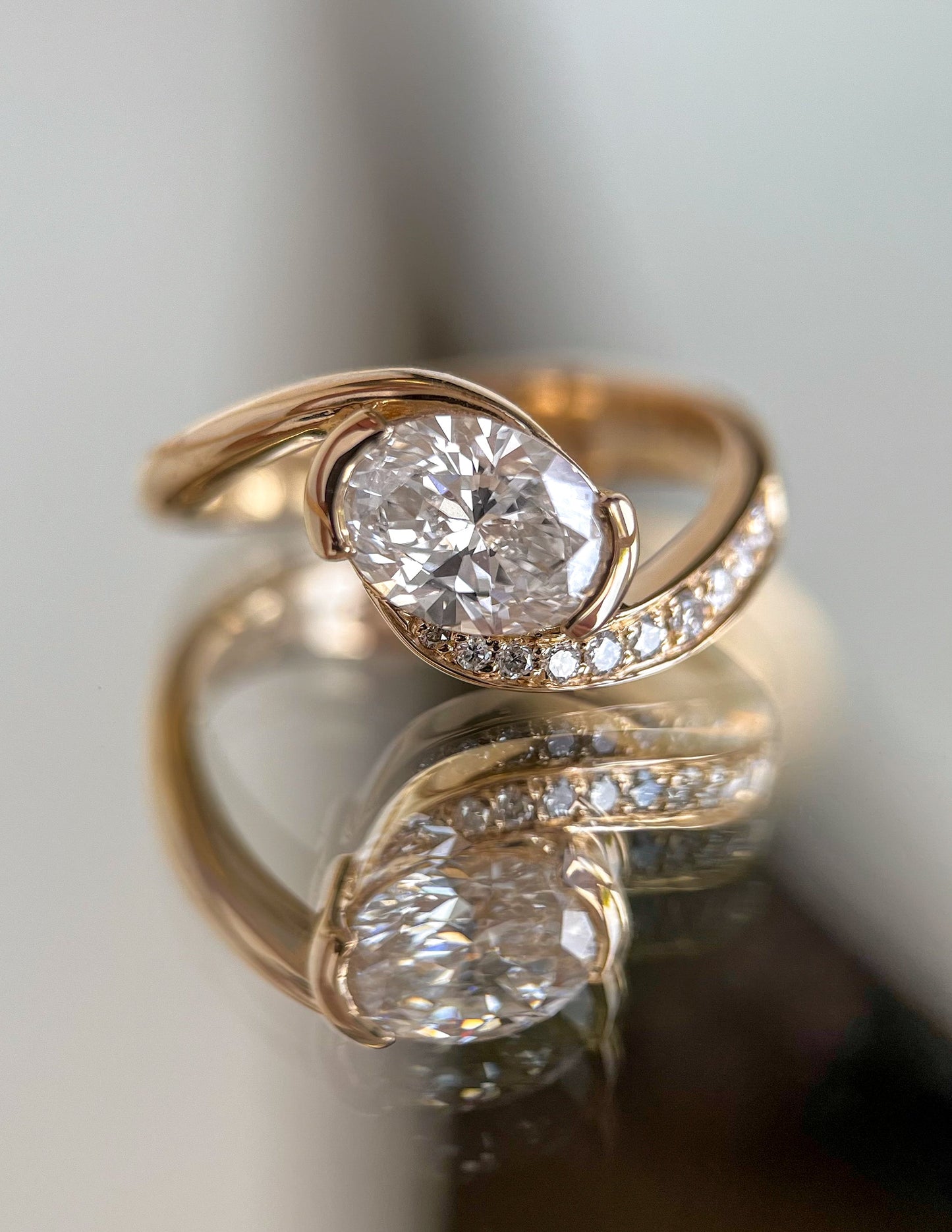 Solitaire Rapture Pave-Oval Lab Grown Diamond Engagement Ring - Front view