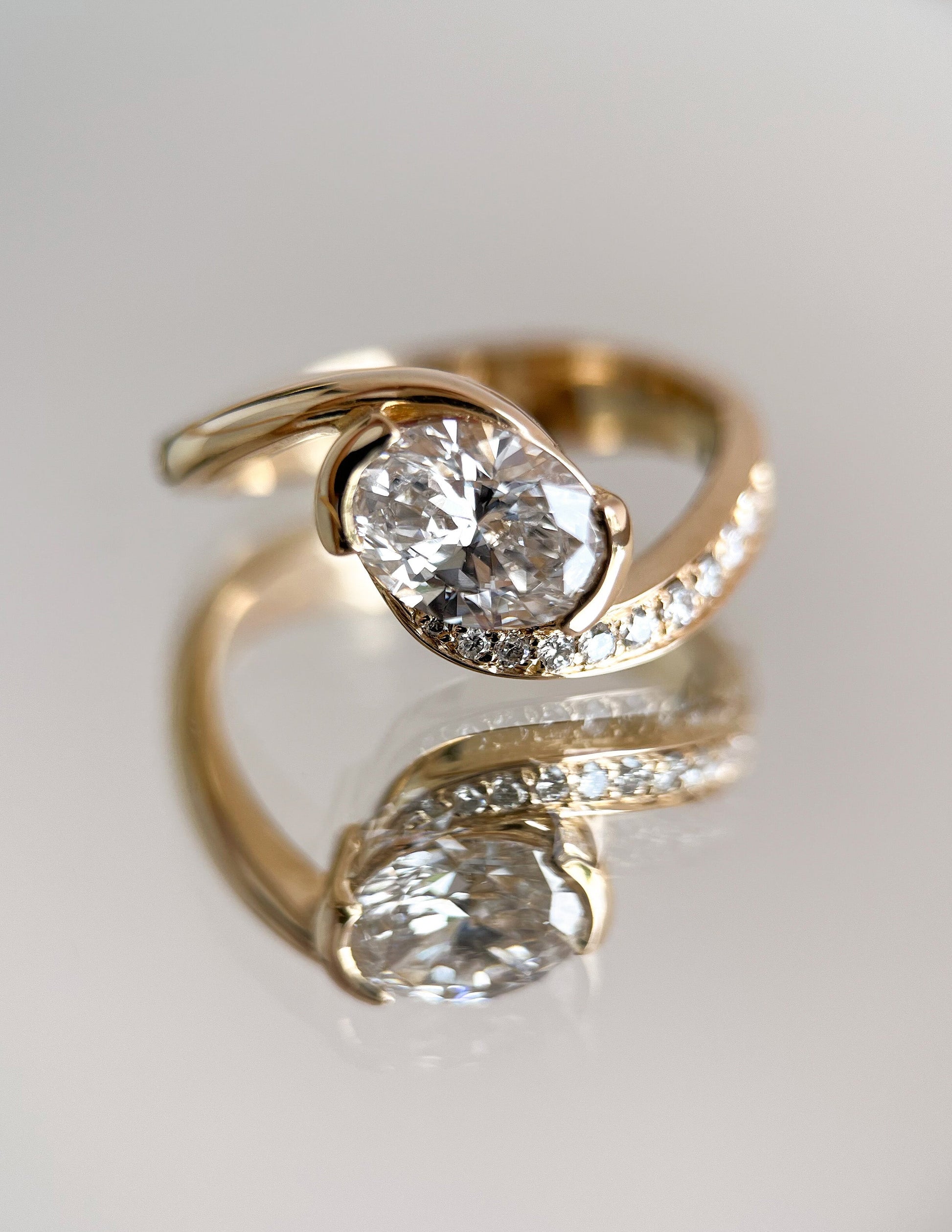 Solitaire Rapture Pave-Oval Lab Grown Diamond Engagement Ring - Front view
