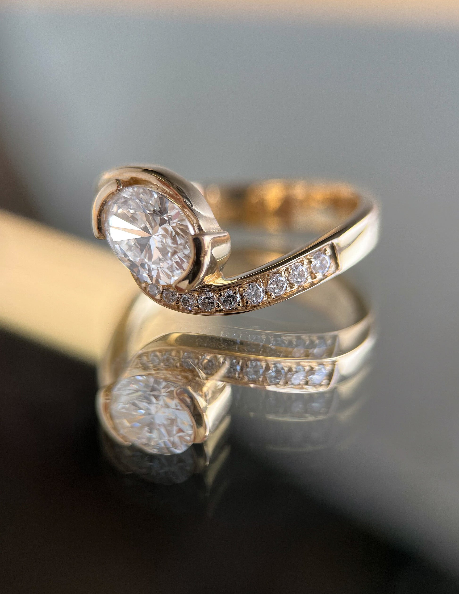 Solitaire Rapture Pave-Oval Lab Grown Diamond Engagement Ring - Side view