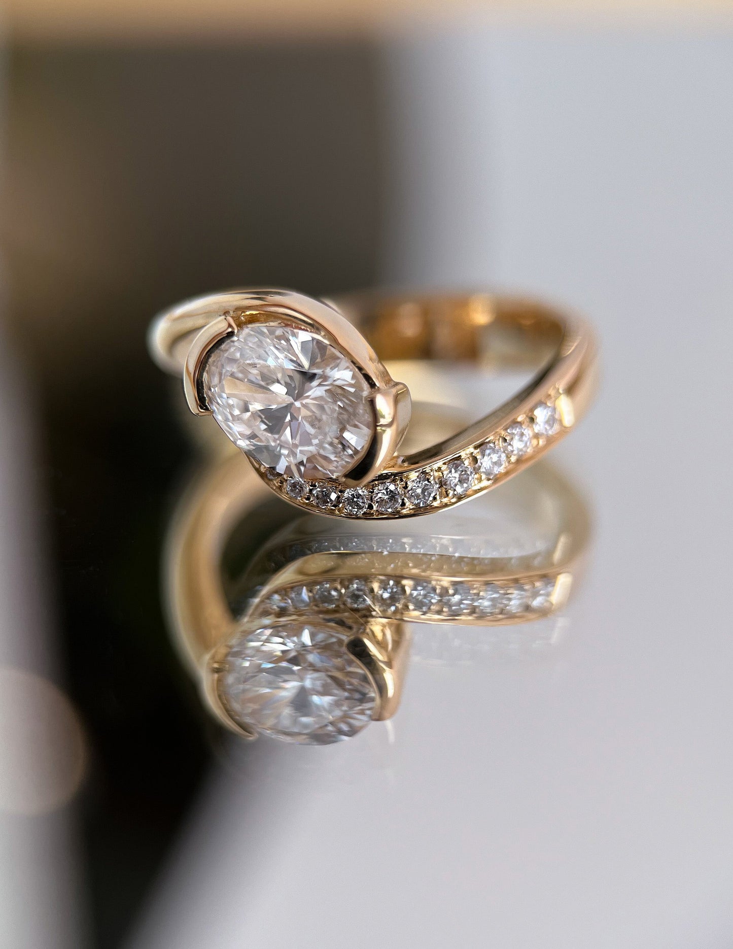 Solitaire Rapture Pave-Oval Lab Grown Diamond Engagement Ring - Back view