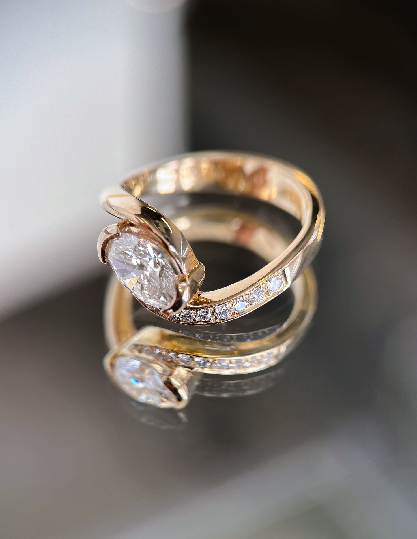 Solitaire Rapture Pave-Oval Lab Grown Diamond Engagement Ring - Detail view
