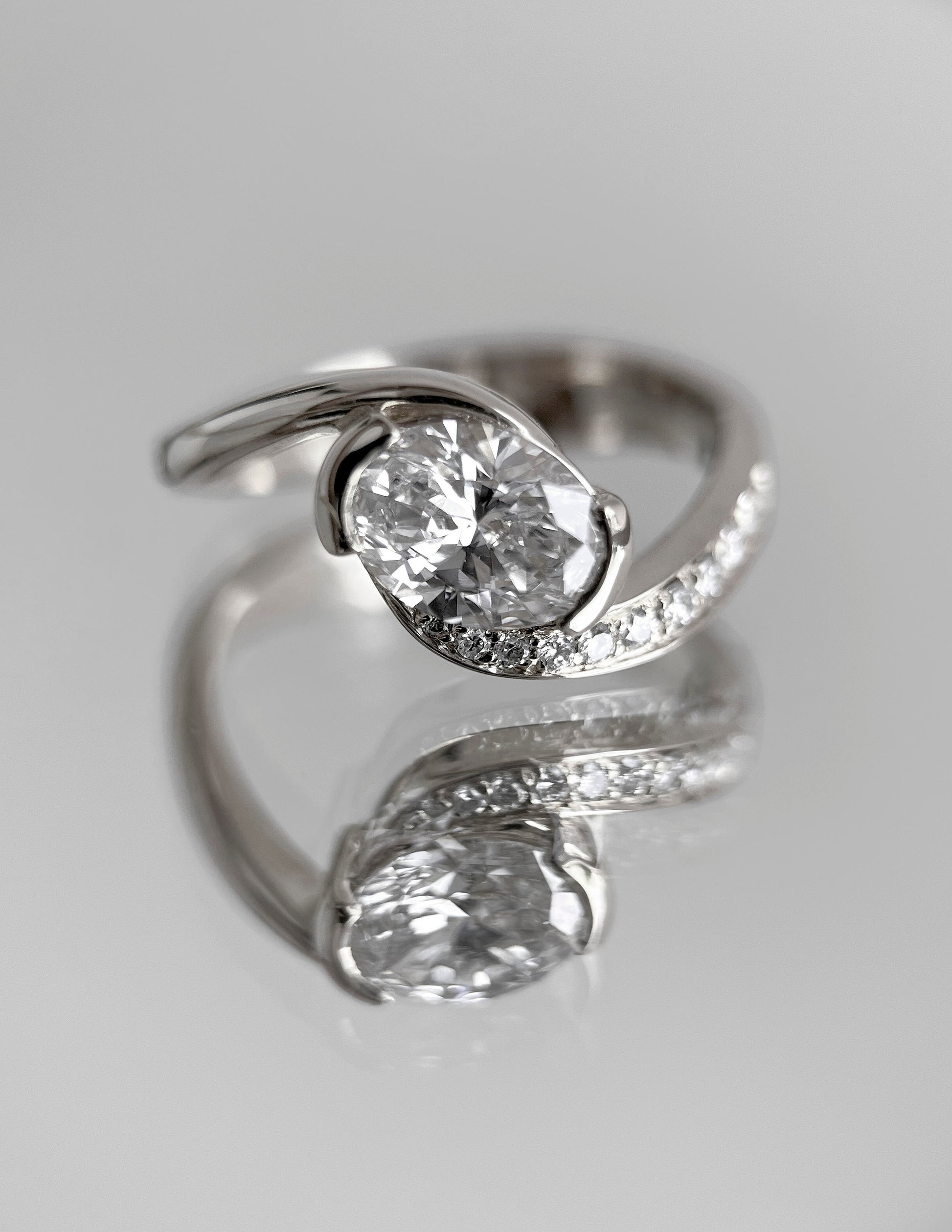 Solitaire Rapture Pave-Oval Lab Grown Diamond Engagement Ring - On model