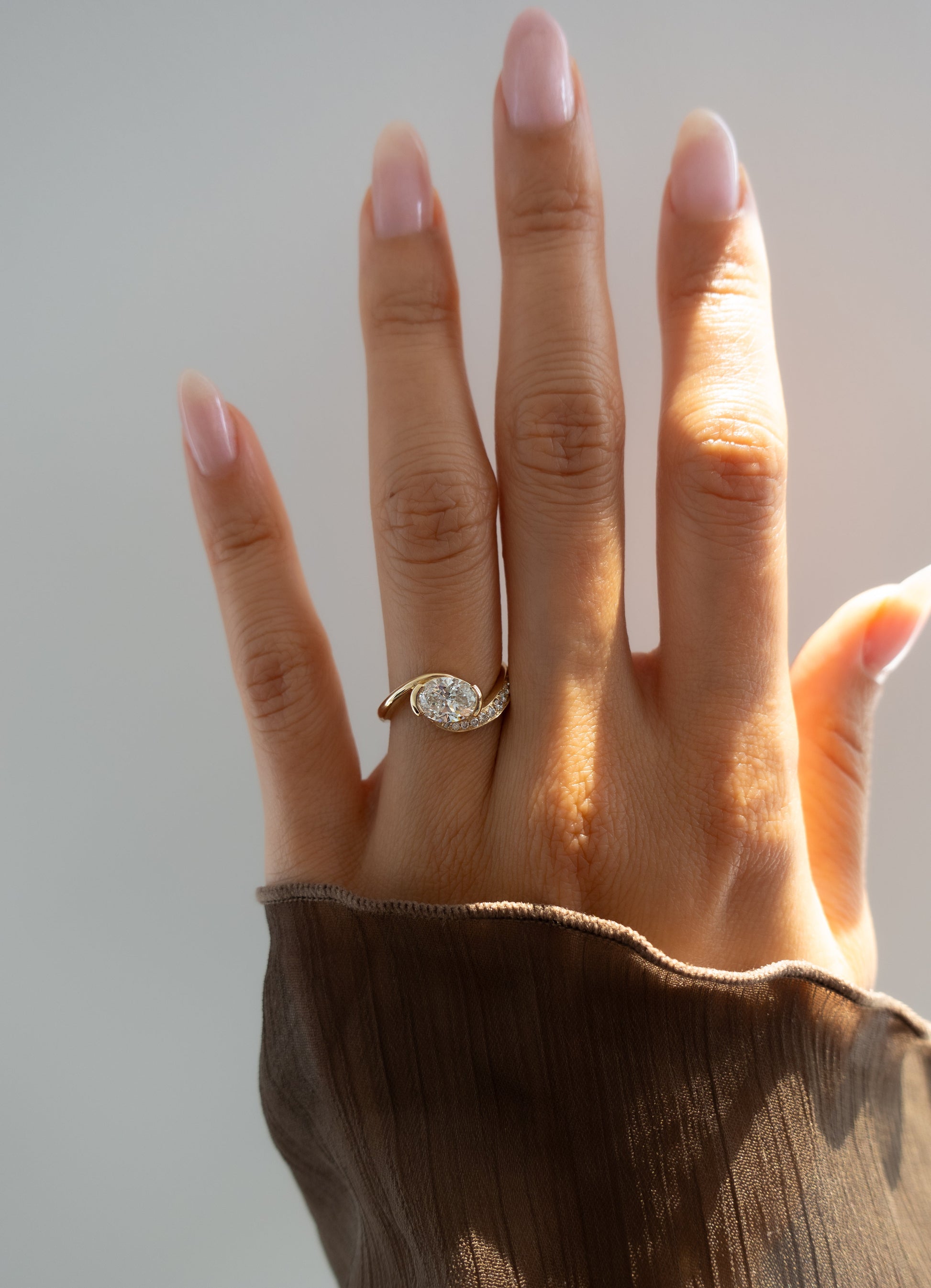 Solitaire Rapture Pave-Oval Lab Grown Diamond Engagement Ring - Front view