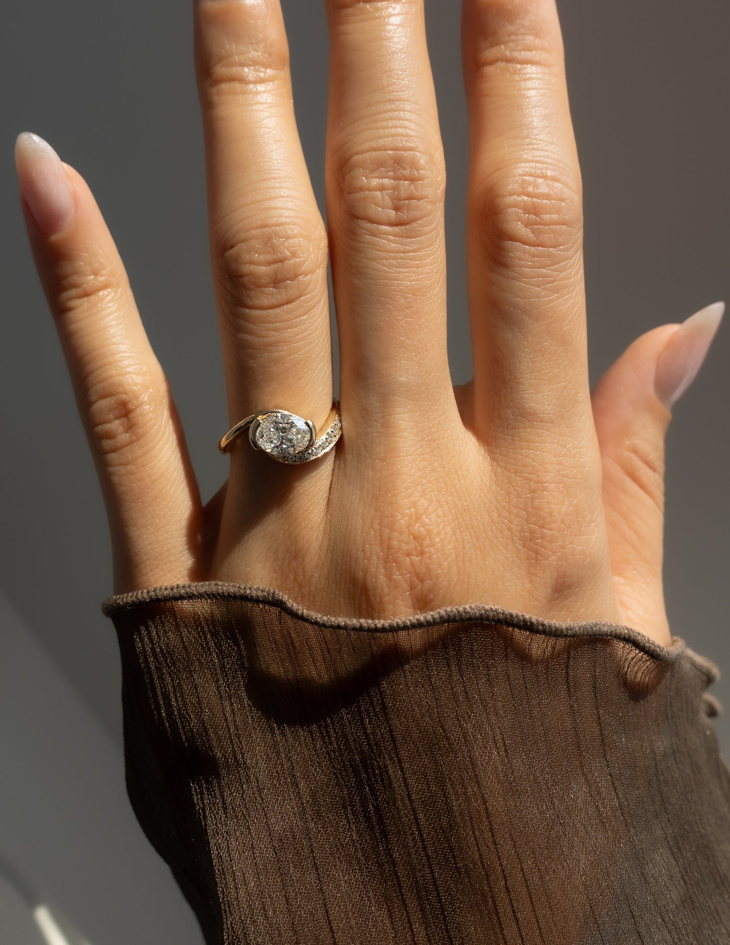 Solitaire Rapture Pave-Oval Lab Grown Diamond Engagement Ring - Side view