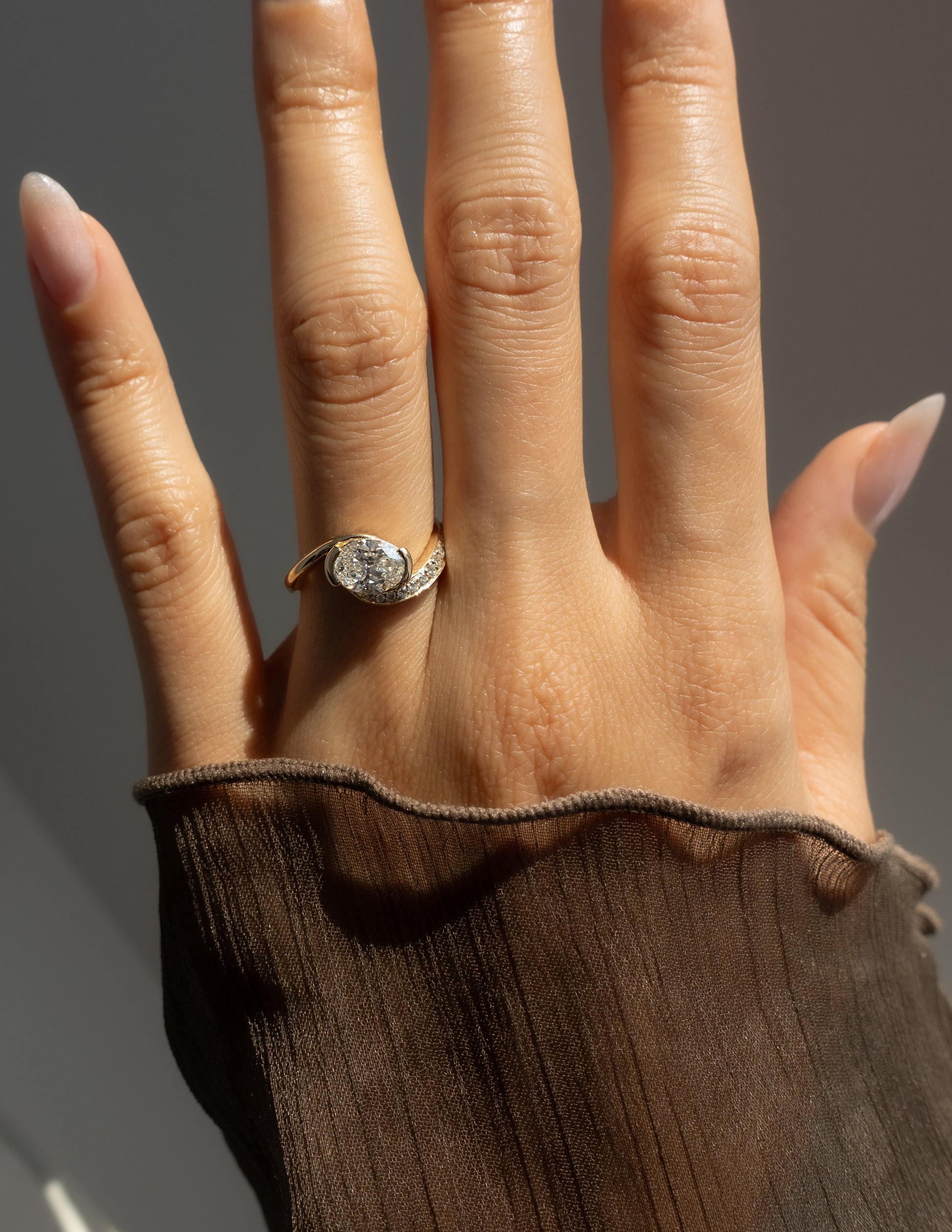 Solitaire Rapture Pave-Oval Lab Grown Diamond Engagement Ring - Side view