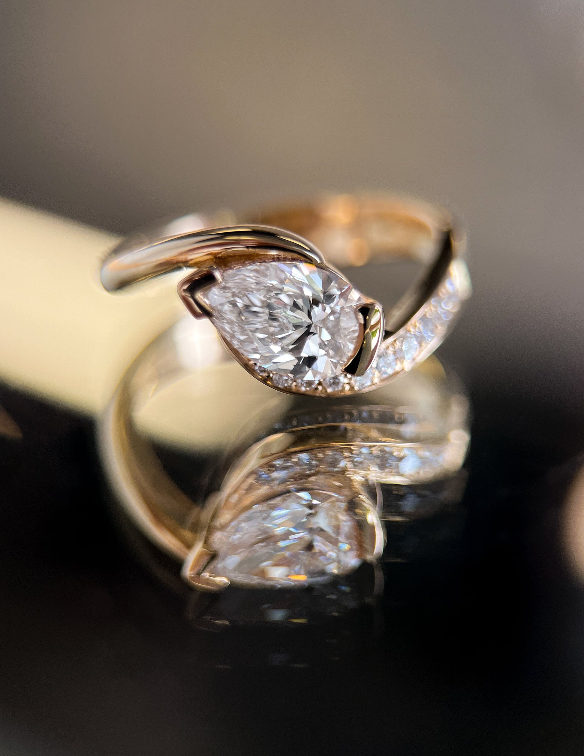 Solitaire Rapture Pave-Pear Lab Grown Diamond Engagement Ring - Front view