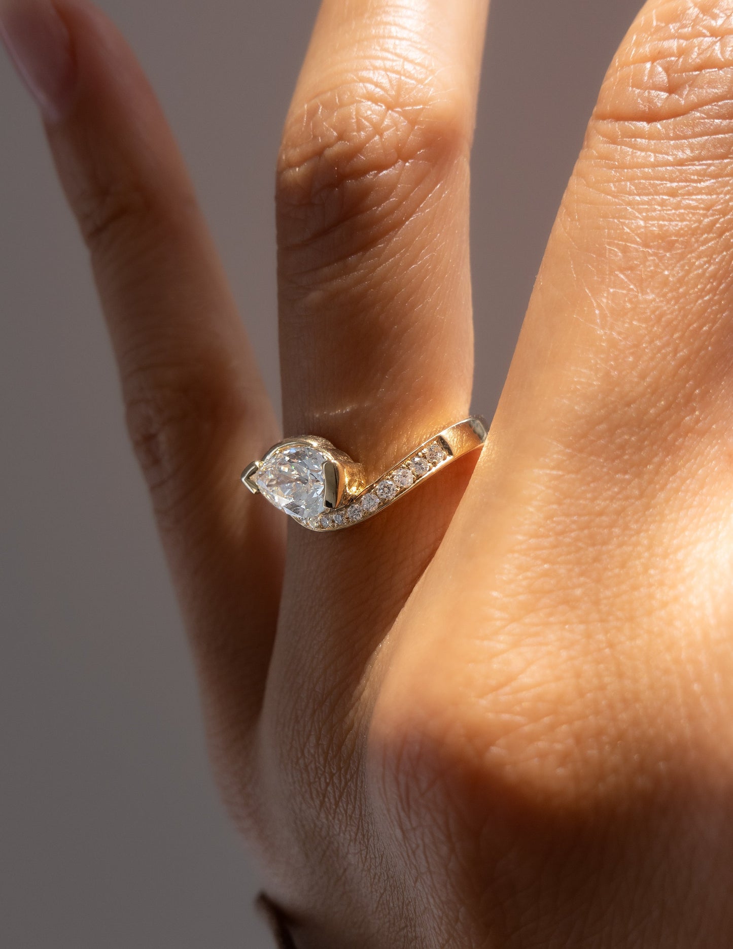 Solitaire Rapture Pave-Pear Lab Grown Diamond Engagement Ring - Detail view