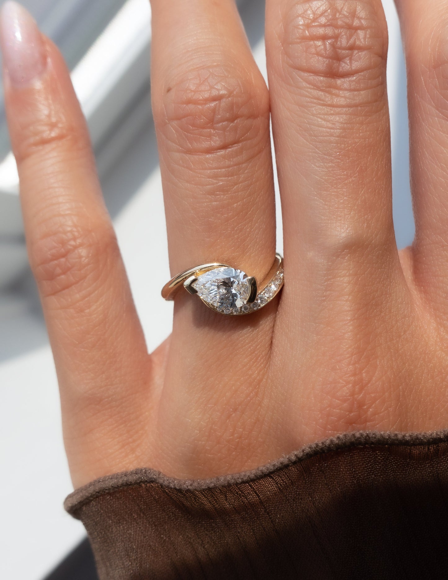 Solitaire Rapture Pave-Pear Lab Grown Diamond Engagement Ring - Lifestyle