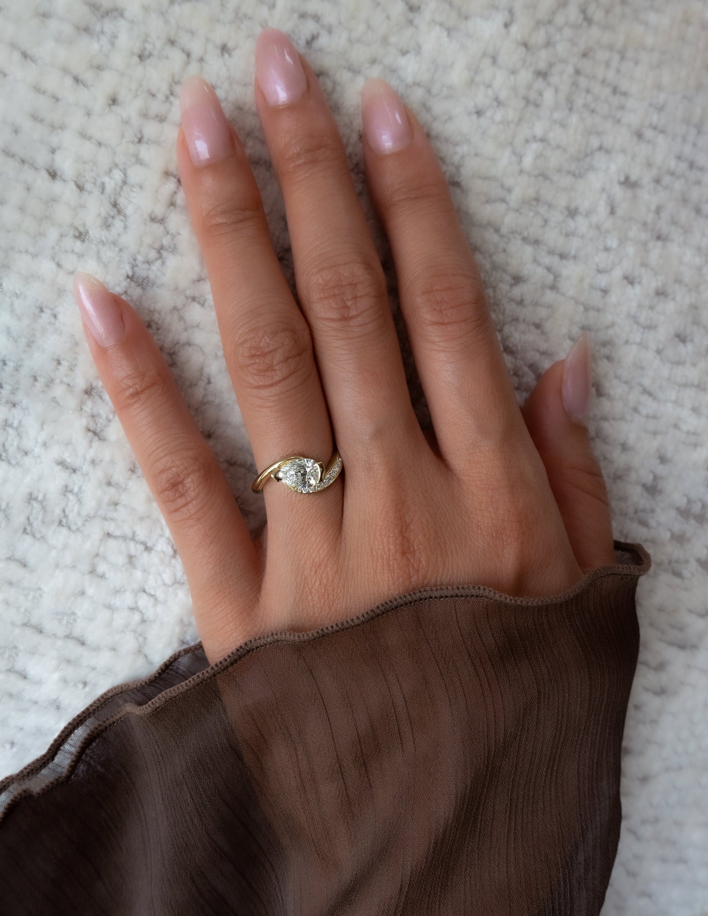 Solitaire Rapture Pave-Pear Lab Grown Diamond Engagement Ring - Front view