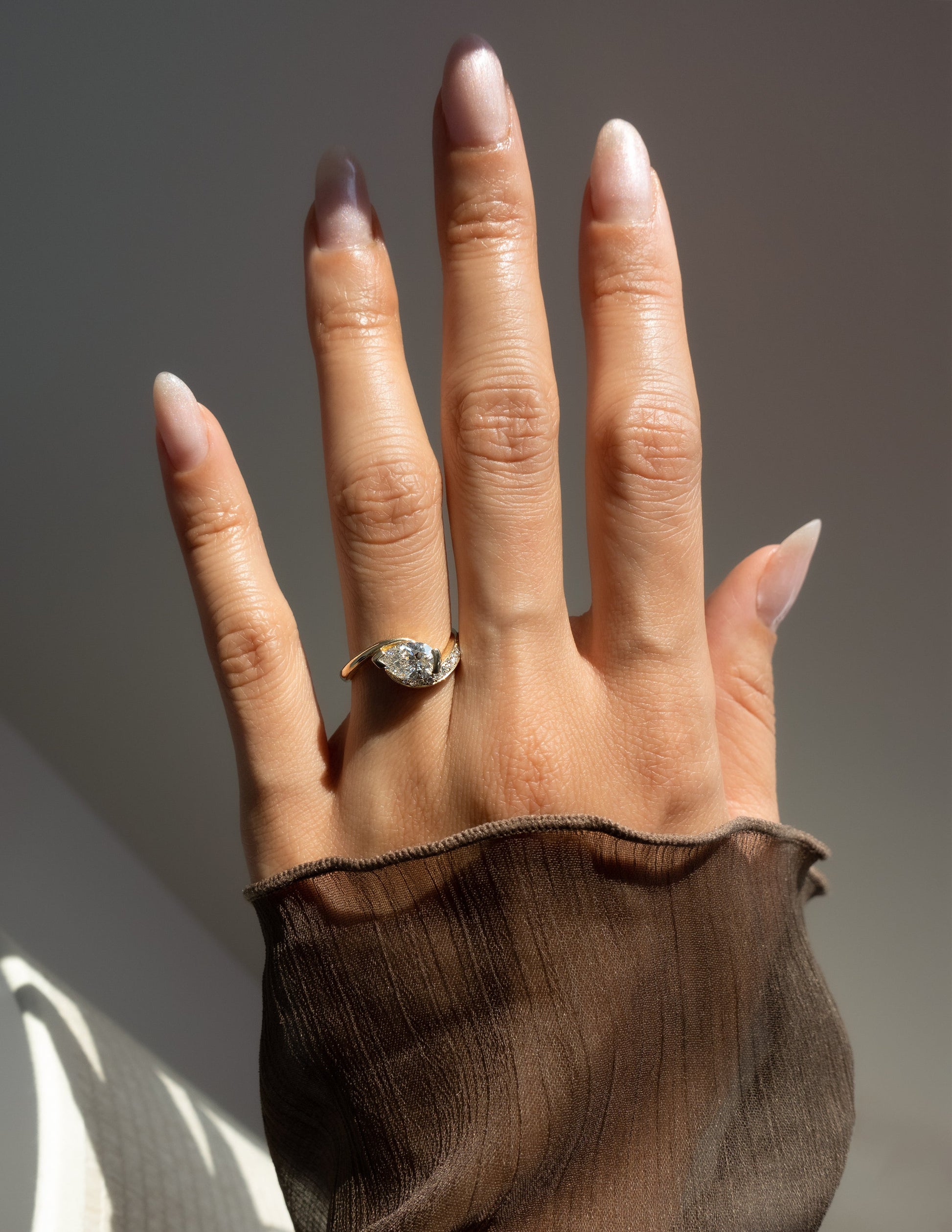 Solitaire Rapture Pave-Pear Lab Grown Diamond Engagement Ring - Back view