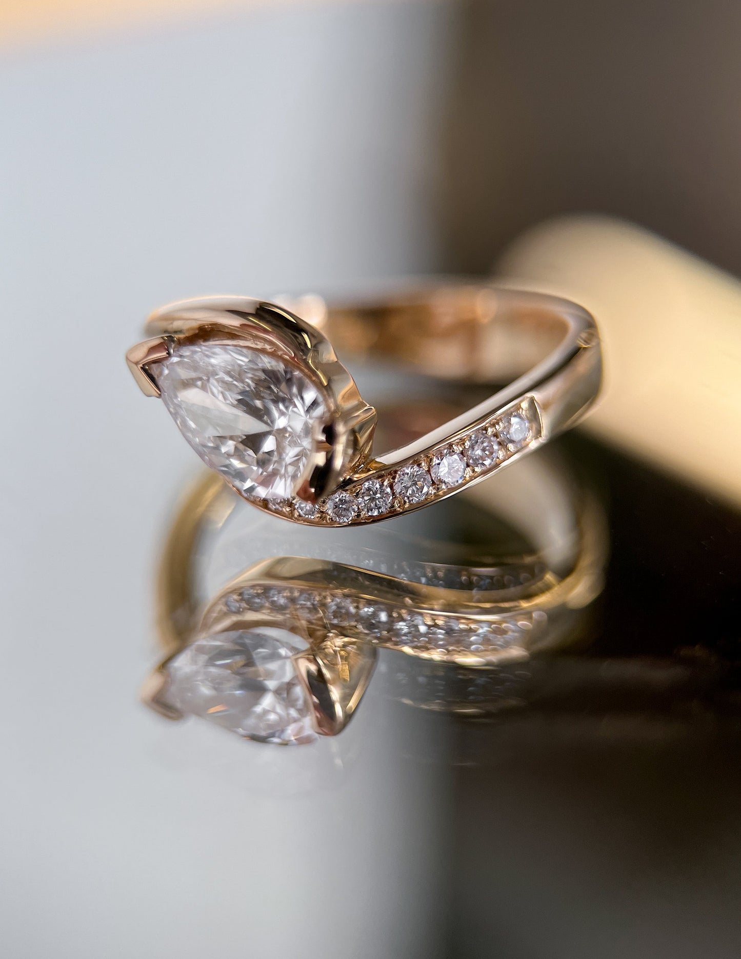 Solitaire Rapture Pave-Pear Lab Grown Diamond Engagement Ring - Front view