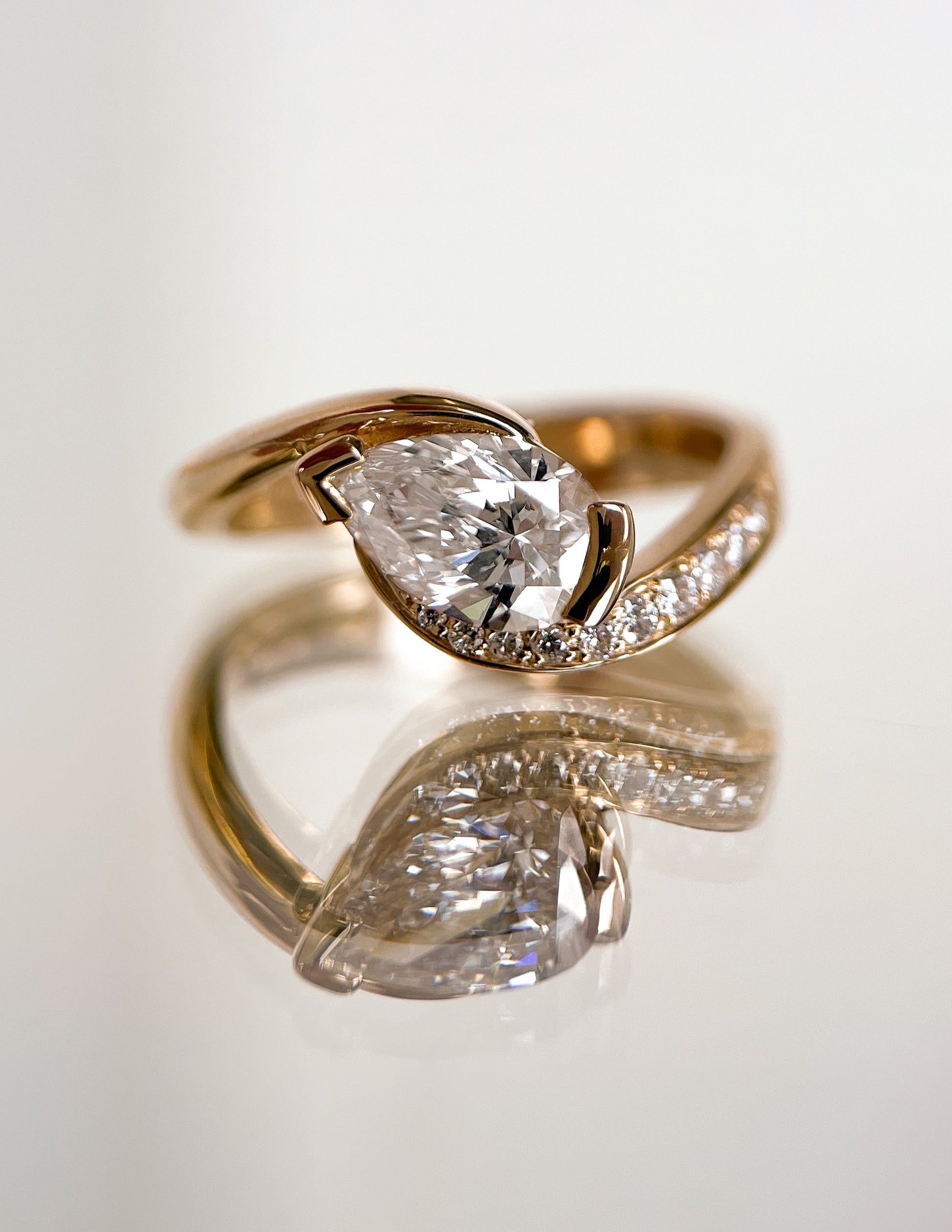 Solitaire Rapture Pave-Pear Lab Grown Diamond Engagement Ring - Side view