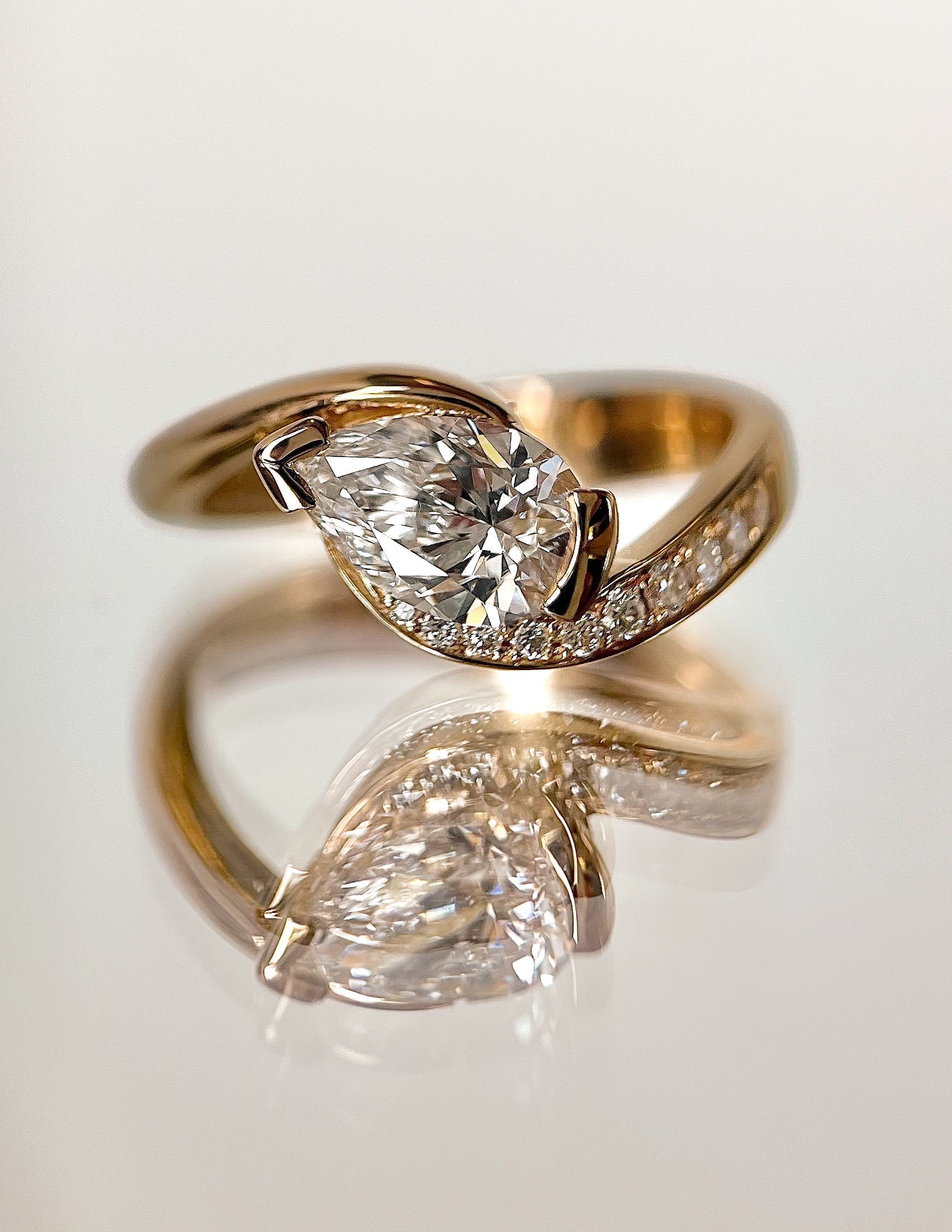 Solitaire Rapture Pave-Pear Lab Grown Diamond Engagement Ring - Back view