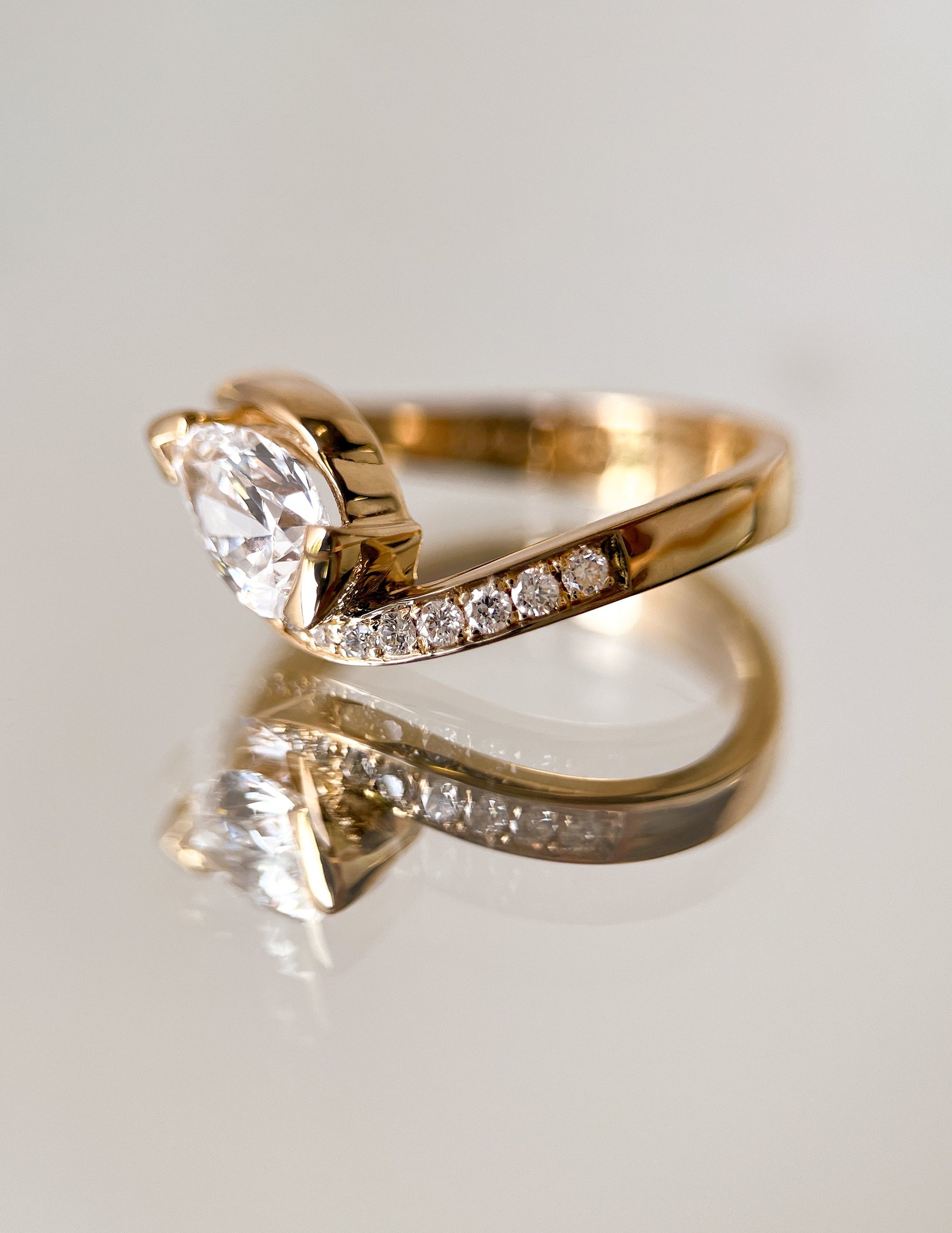 Solitaire Rapture Pave-Pear Lab Grown Diamond Engagement Ring - Detail view