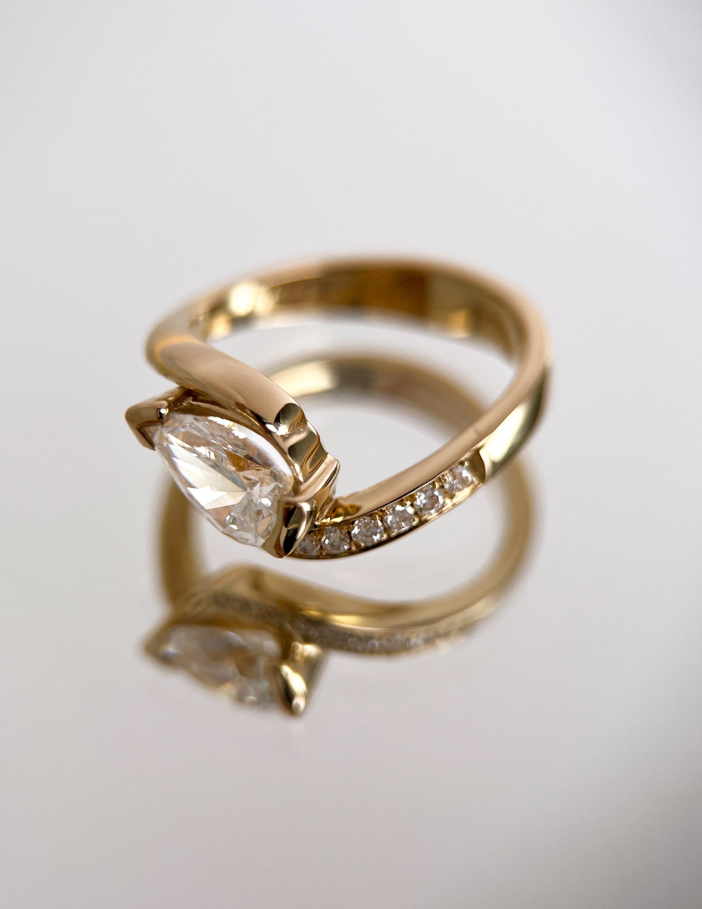 Solitaire Rapture Pave-Pear Lab Grown Diamond Engagement Ring - On model