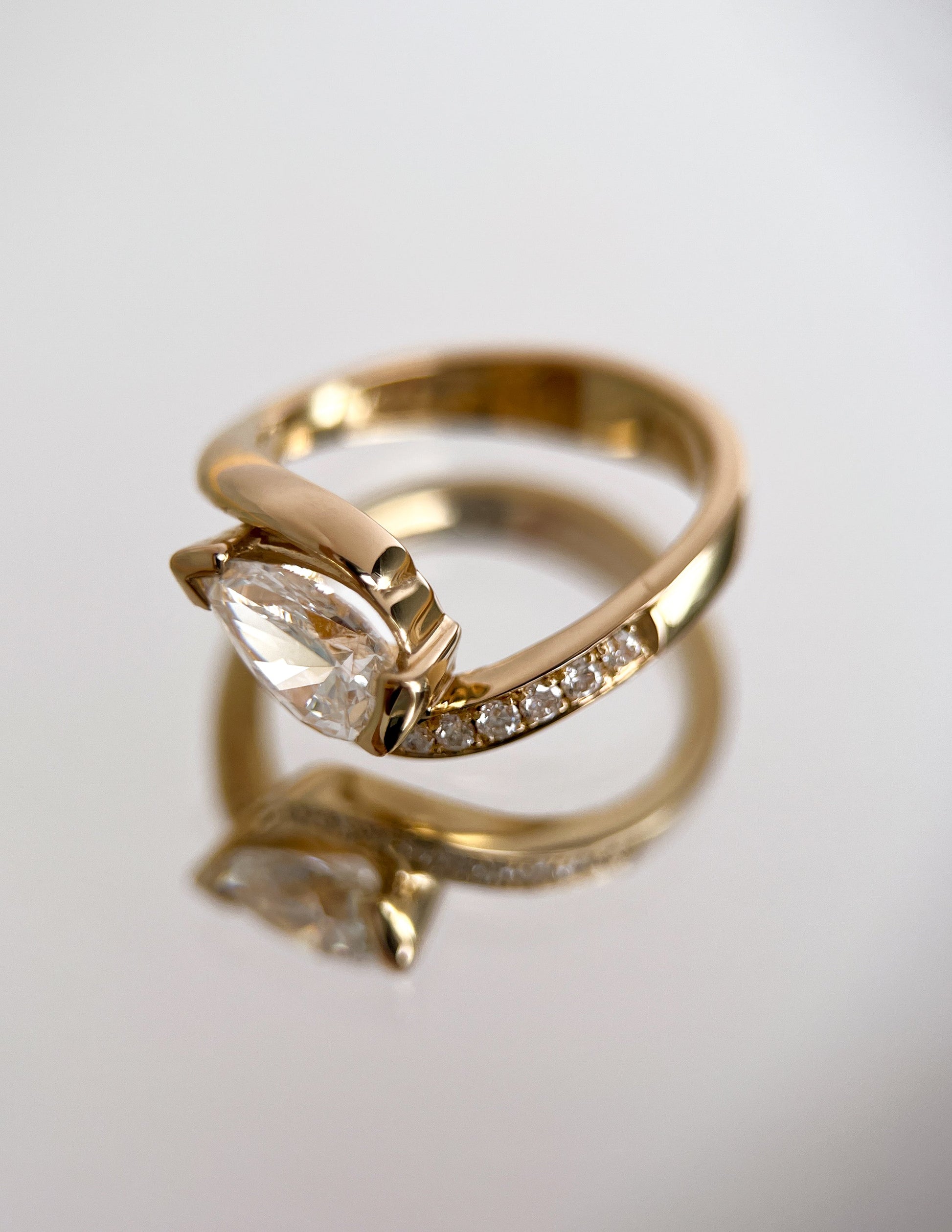 Solitaire Rapture Pave-Pear Lab Grown Diamond Engagement Ring - On model