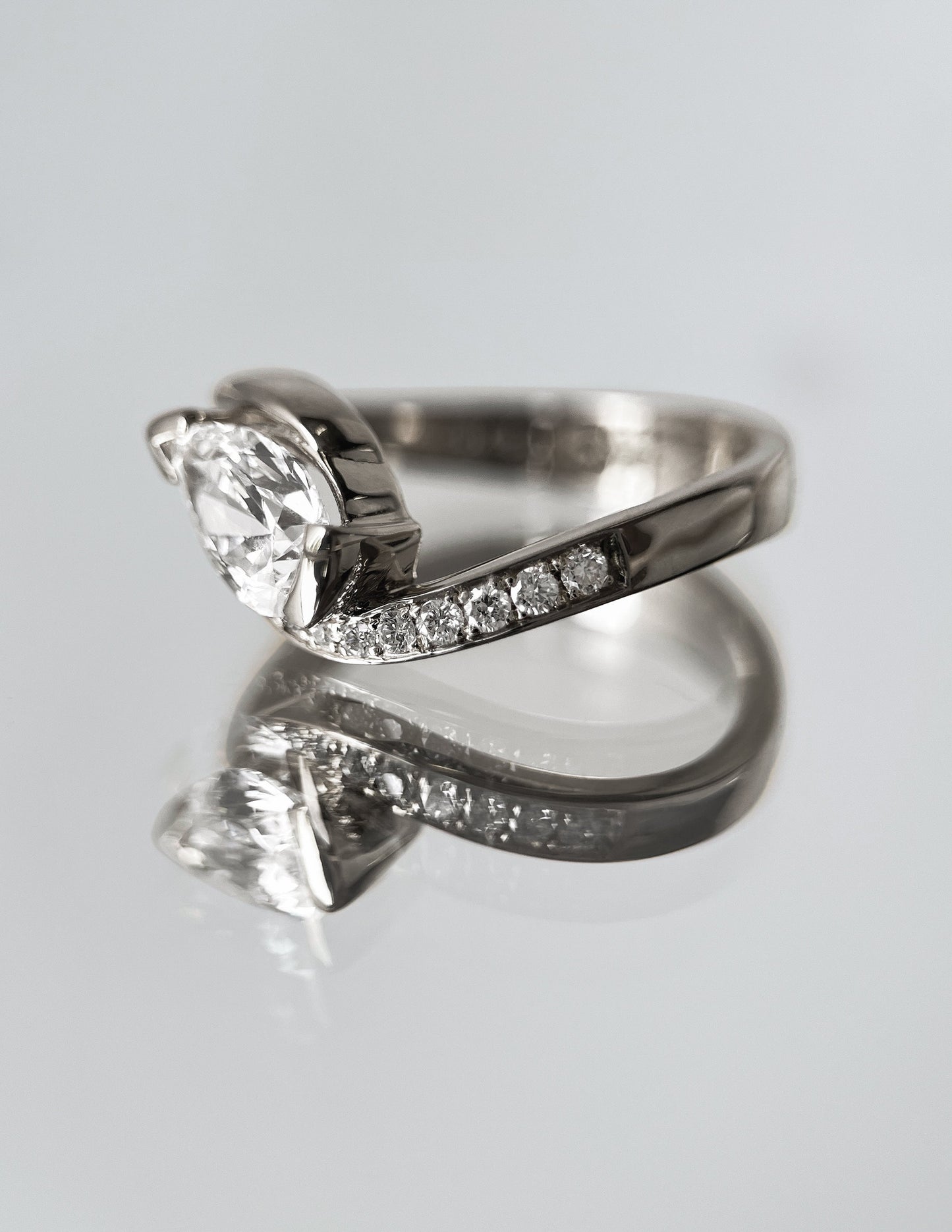 Solitaire Rapture Pave-Pear Lab Grown Diamond Engagement Ring - Front view