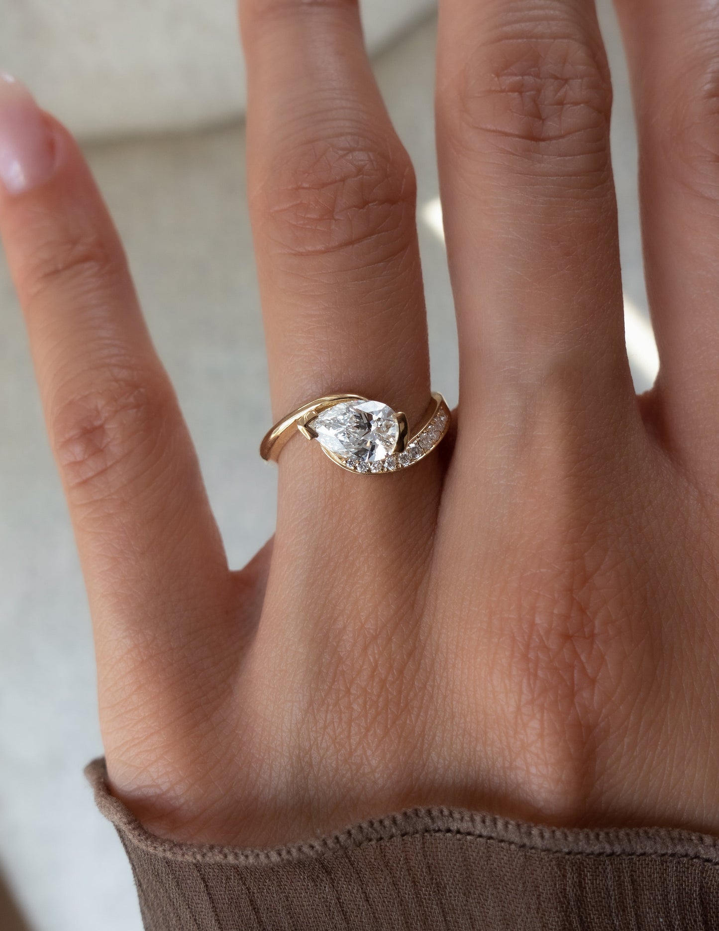Solitaire Rapture Pave-Pear Lab Grown Diamond Engagement Ring - Side view