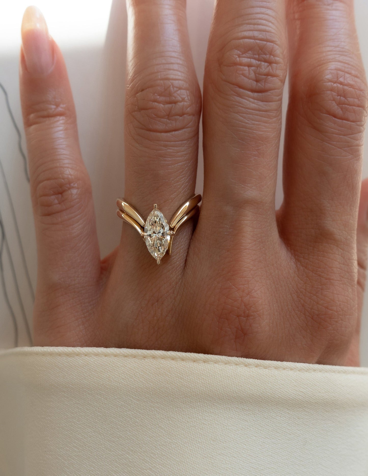 Solitaire Rapture & Plain Band- 1.5 CT Marquise Lab Grown Diamond Bridal SetSolitaire Rapture & Plain Band- 1.5 CT Marquise Lab Grown Diamond Bridal Set - Front view