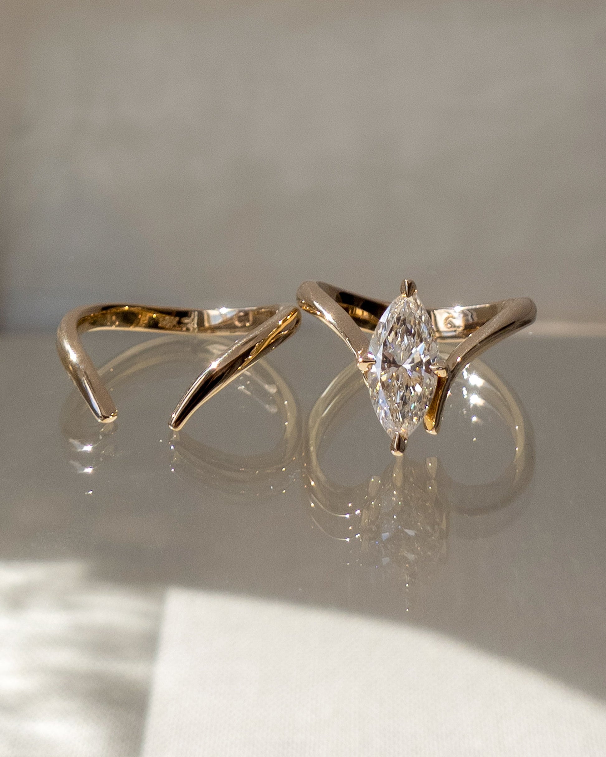 Solitaire Rapture & Plain Band- 1.5 CT Marquise Lab Grown Diamond Bridal SetSolitaire Rapture & Plain Band- 1.5 CT Marquise Lab Grown Diamond Bridal Set - Front view