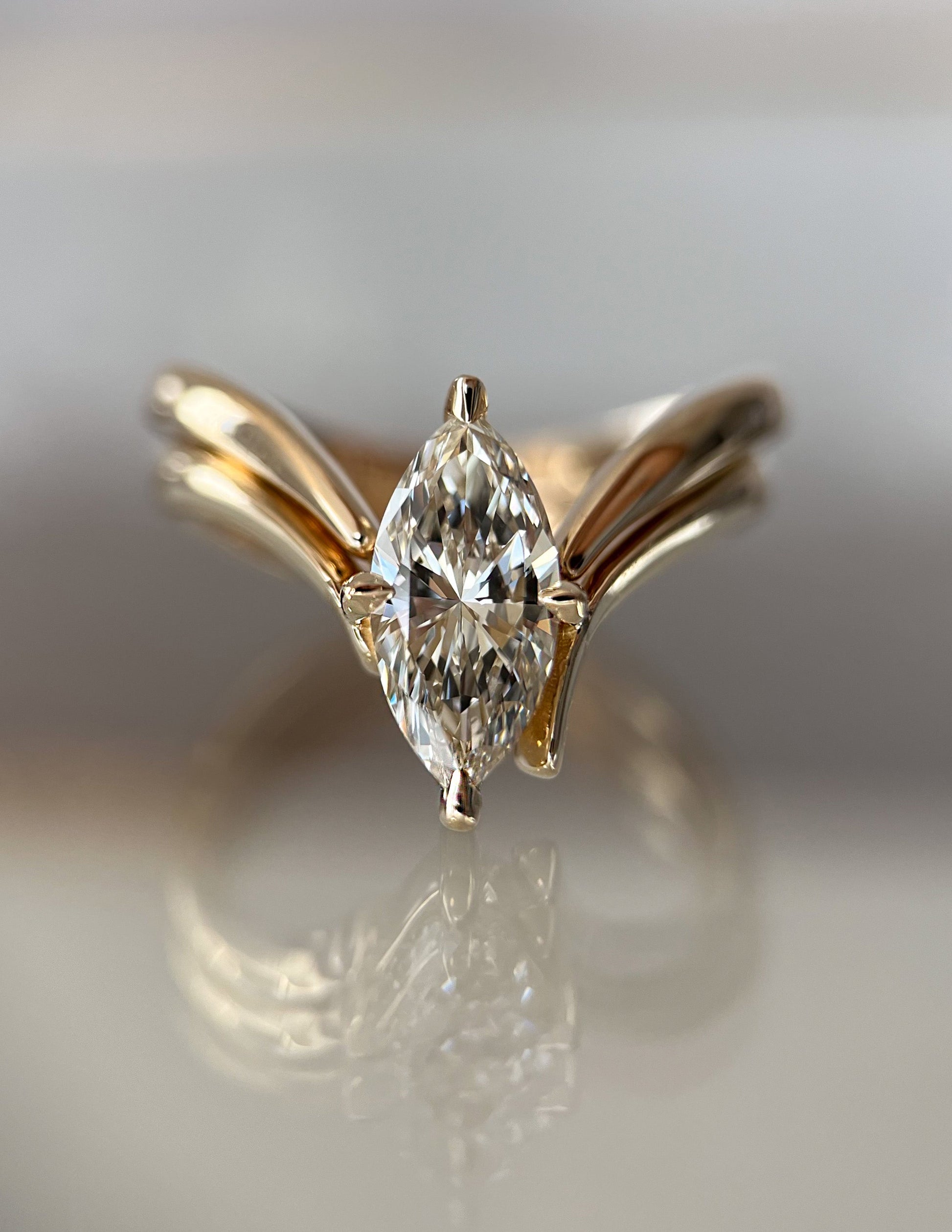 Solitaire Rapture & Plain Band- 1.5 CT Marquise Lab Grown Diamond Bridal SetSolitaire Rapture & Plain Band- 1.5 CT Marquise Lab Grown Diamond Bridal Set - Side view
