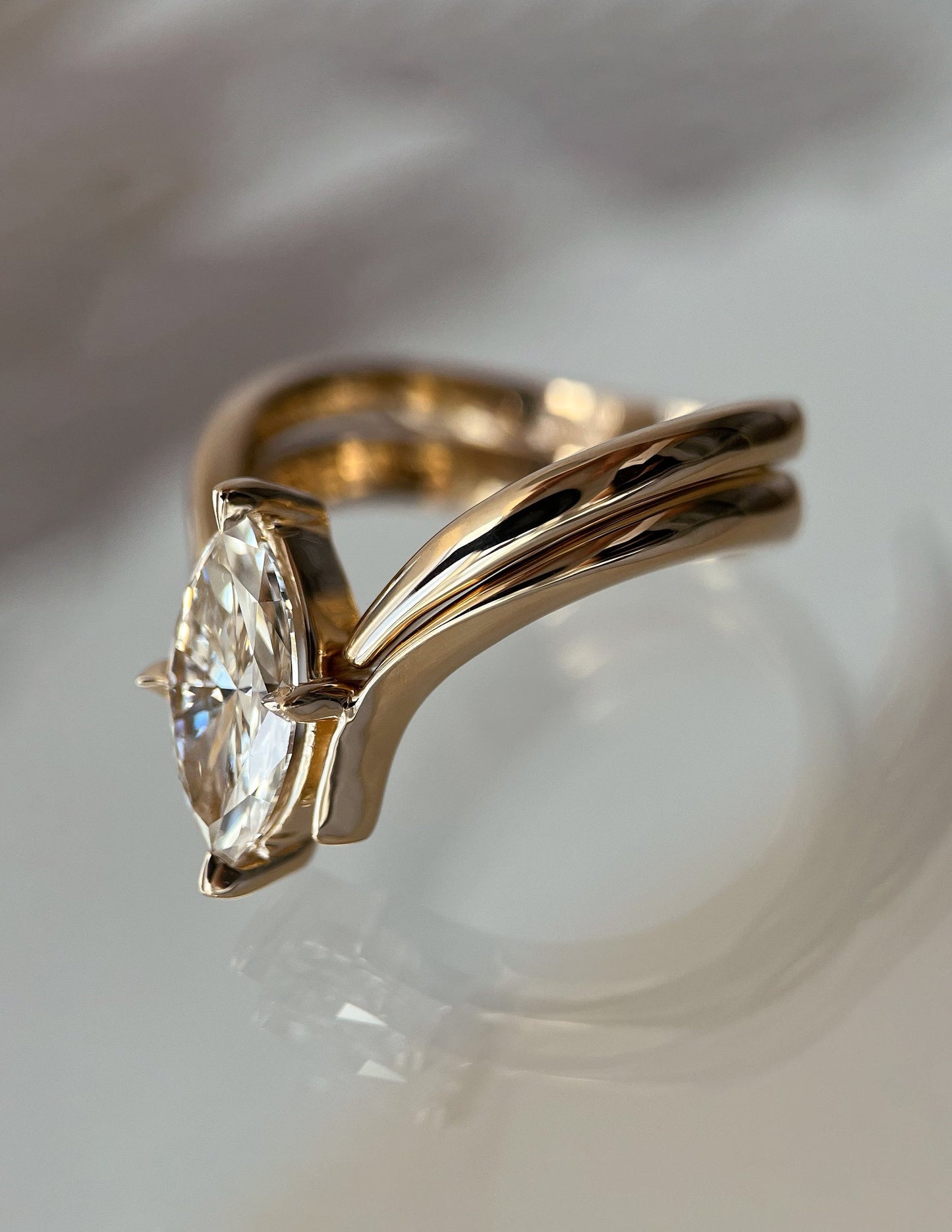 Solitaire Rapture & Plain Band- 1.5 CT Marquise Lab Grown Diamond Bridal SetSolitaire Rapture & Plain Band- 1.5 CT Marquise Lab Grown Diamond Bridal Set - Back view