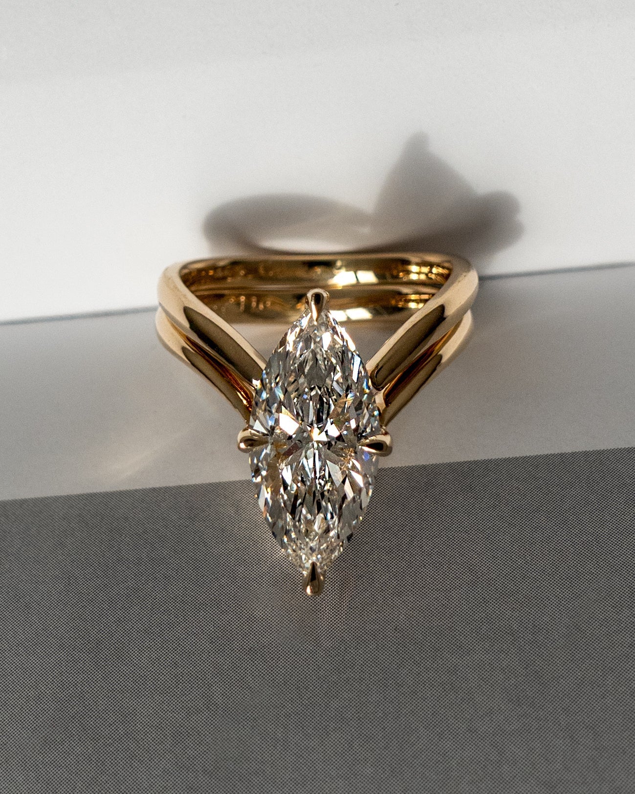 Solitaire Rapture & Plain Band- 1.5 CT Marquise Lab Grown Diamond Bridal SetSolitaire Rapture & Plain Band- 1.5 CT Marquise Lab Grown Diamond Bridal Set - Side view