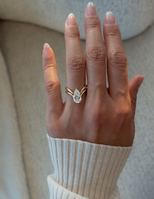 Solitaire Rapture & Plain Band- 2 CT Pear Lab Grown Diamond Bridal SetSolitaire Rapture & Plain Band- 2 CT Pear Lab Grown Diamond Bridal Set - Front view