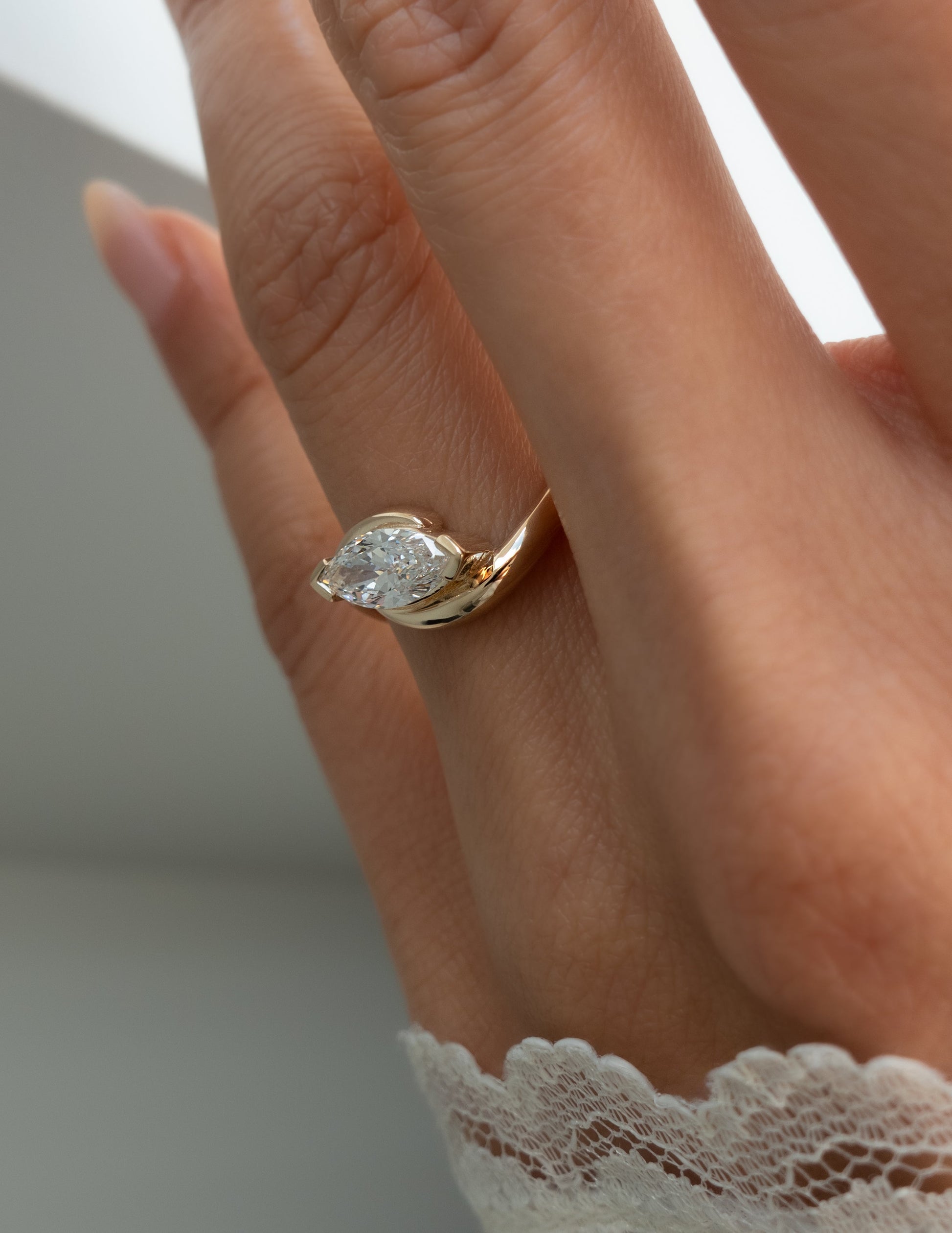 Solitaire Rapture V Prong-Marquise Lab Grown Diamond Engagement Ring - Front view