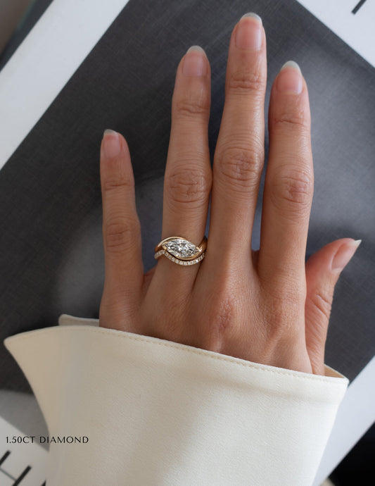 Solitaire Rapture V Prong & Pave Band- 2 CT Marquise Lab Grown Diamond Bridal SetSolitaire Rapture V Prong & Pave Band- 2 CT Marquise Lab Grown Diamond Bridal Set - Front view