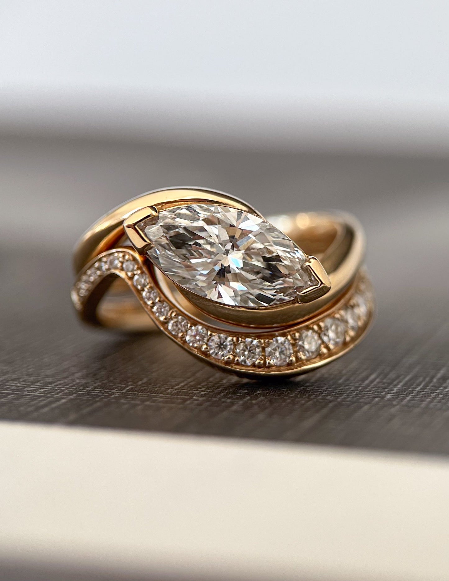 Solitaire Rapture V Prong & Pave Band- 2 CT Marquise Lab Grown Diamond Bridal SetSolitaire Rapture V Prong & Pave Band- 2 CT Marquise Lab Grown Diamond Bridal Set - Front view