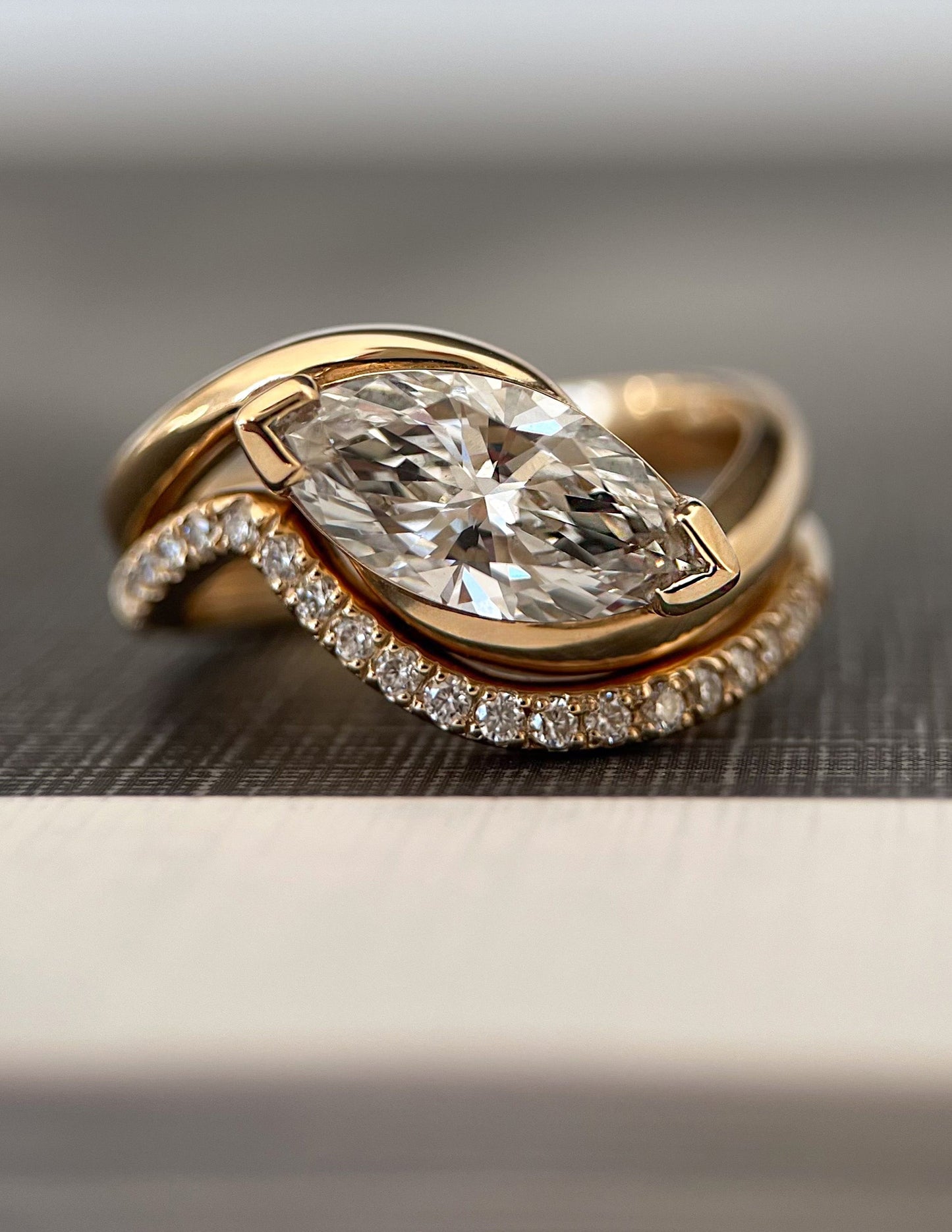Solitaire Rapture V Prong & Pave Band- 2 CT Marquise Lab Grown Diamond Bridal SetSolitaire Rapture V Prong & Pave Band- 2 CT Marquise Lab Grown Diamond Bridal Set - Back view
