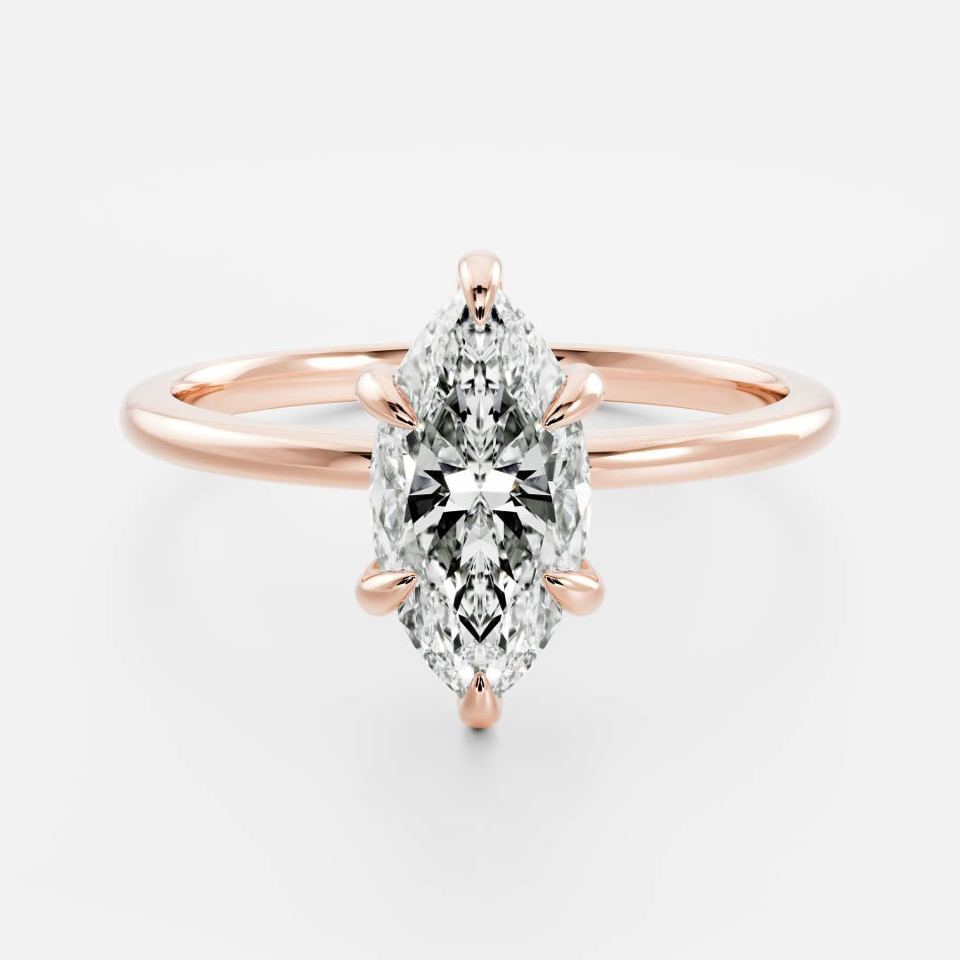 Solitaire Six Prong- 2.4 CT Marquise Moissanite Engagement RingSolitaire Six Prong- 2.4 CT Marquise Moissanite Engagement Ring - Front view