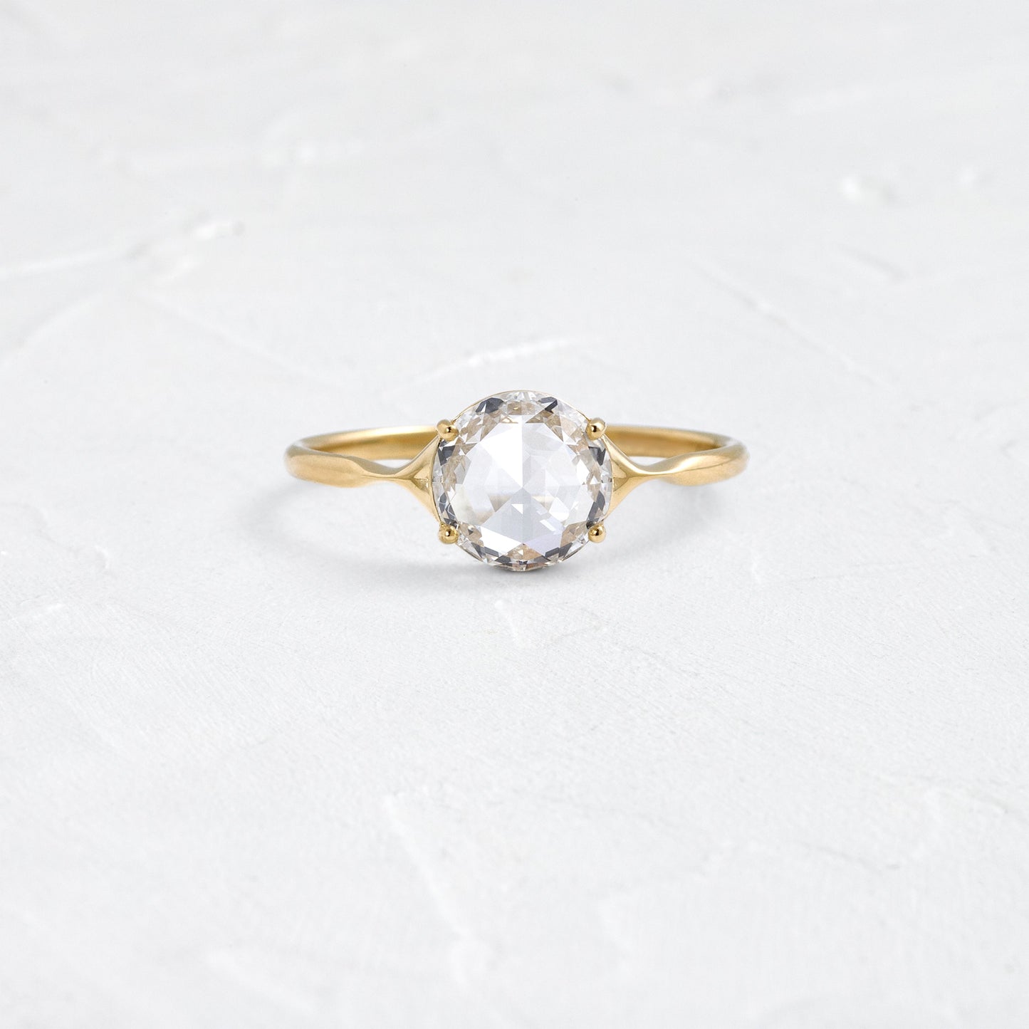 Solitaire & Split Shank-Rose Cut Lab Grown Diamond Engagement Ring - Front view