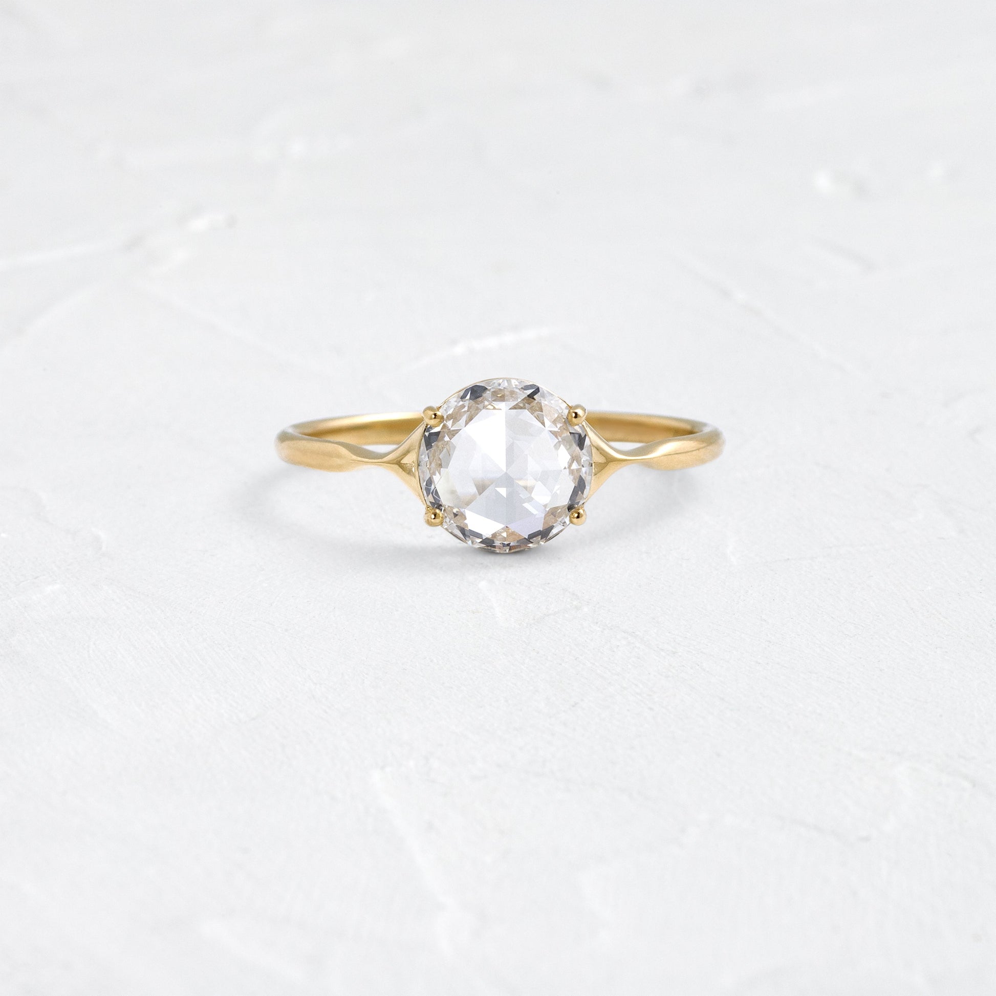 Solitaire & Split Shank-Rose Cut Lab Grown Diamond Engagement Ring - Front view