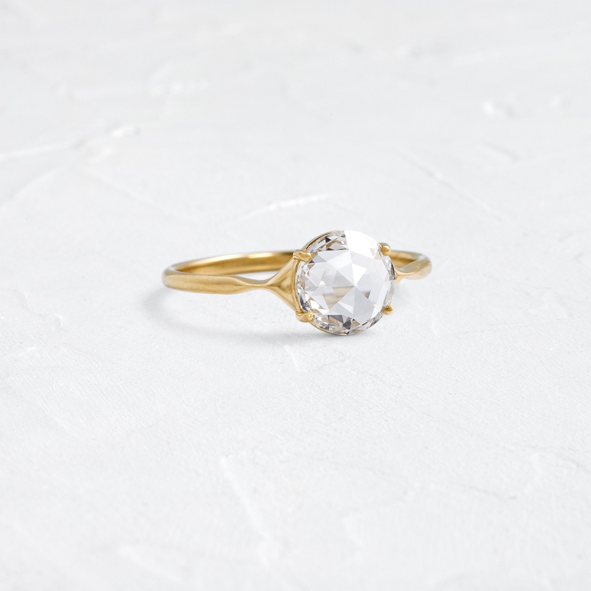 Solitaire & Split Shank-Rose Cut Lab Grown Diamond Engagement Ring - Front view