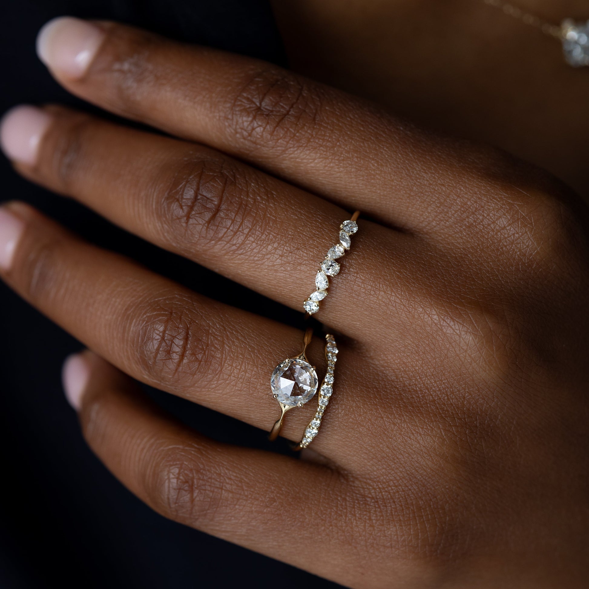 Solitaire & Split Shank-Rose Cut Lab Grown Diamond Engagement Ring - Detail view