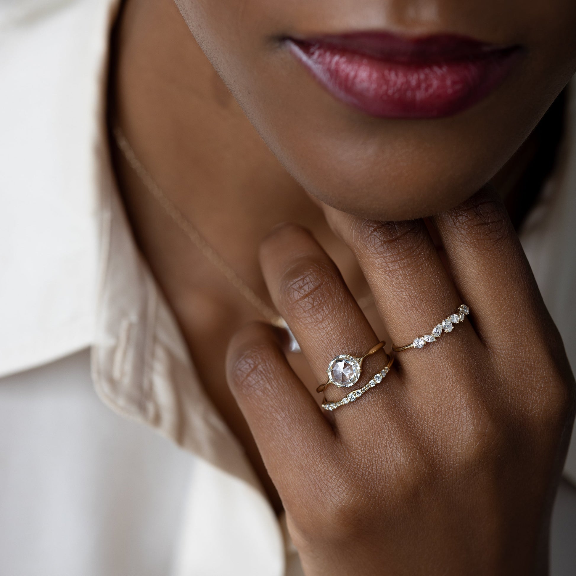 Solitaire & Split Shank-Rose Cut Lab Grown Diamond Engagement Ring - Lifestyle