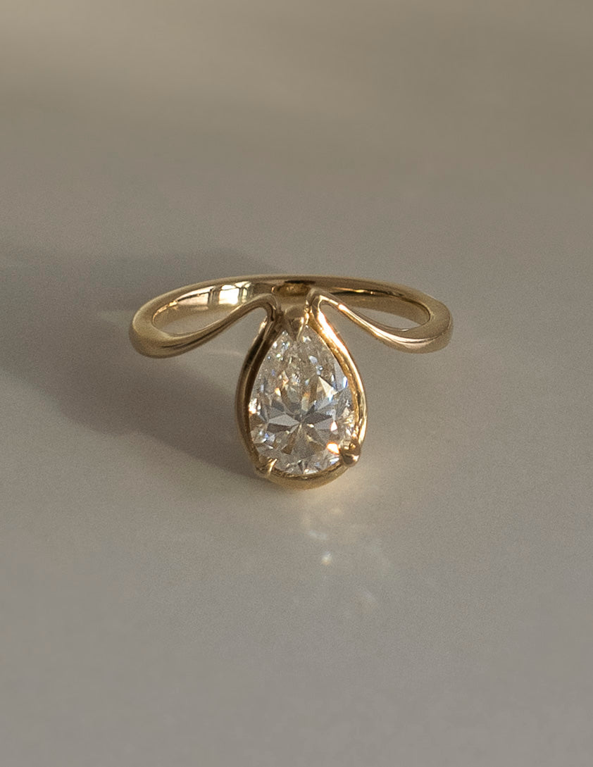 Solitaire Tear Drop Shank-Pear Lab Grown Diamond Engagement Ring - Front view