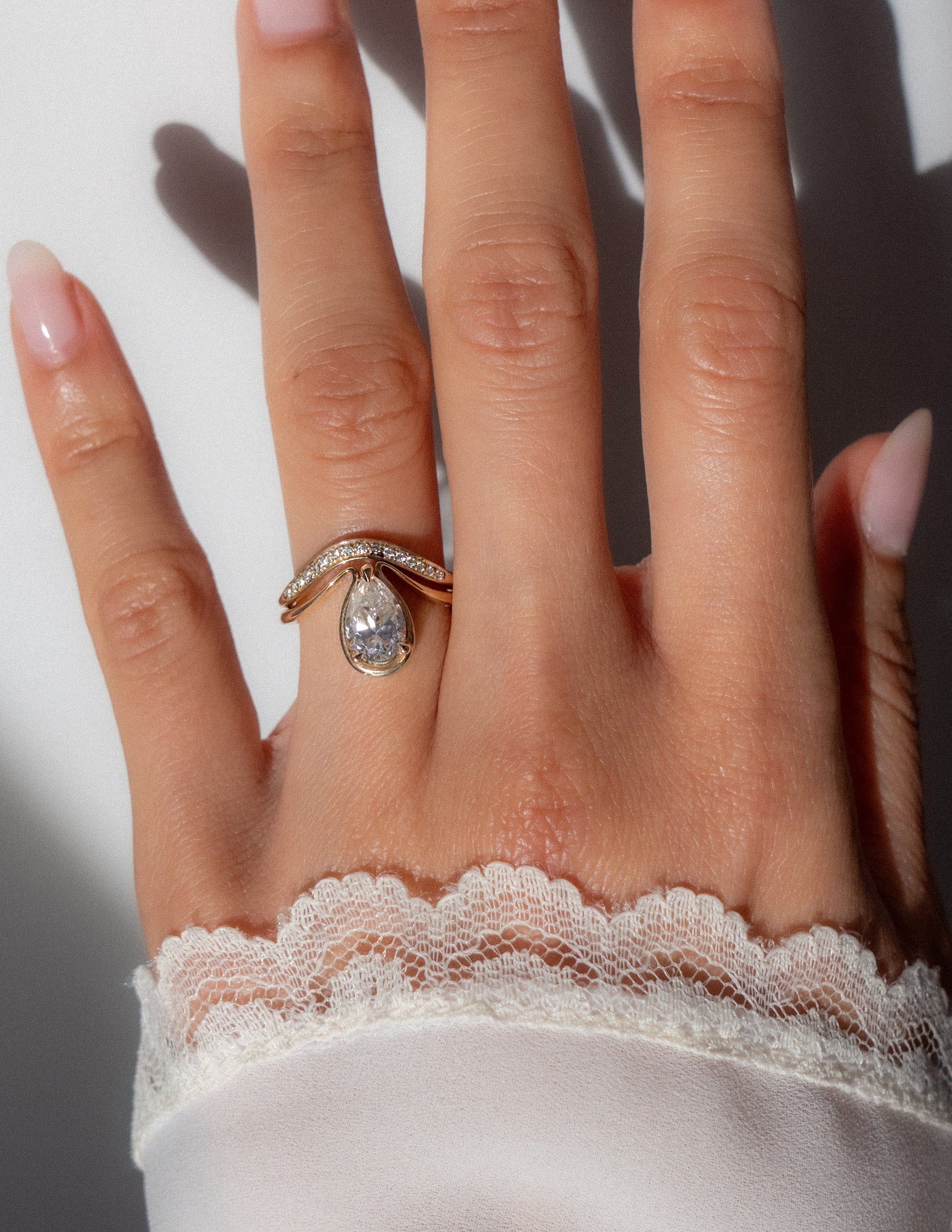 Solitaire Tear Drop Shank-Pear Lab Grown Diamond Engagement Ring - Back view